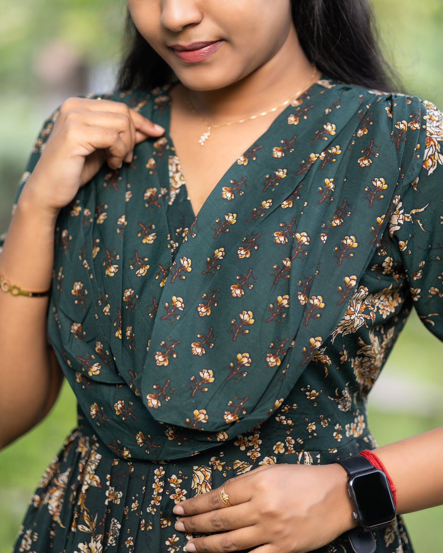 Feeding Maxi Style Nighty with Dupatta attached - Green