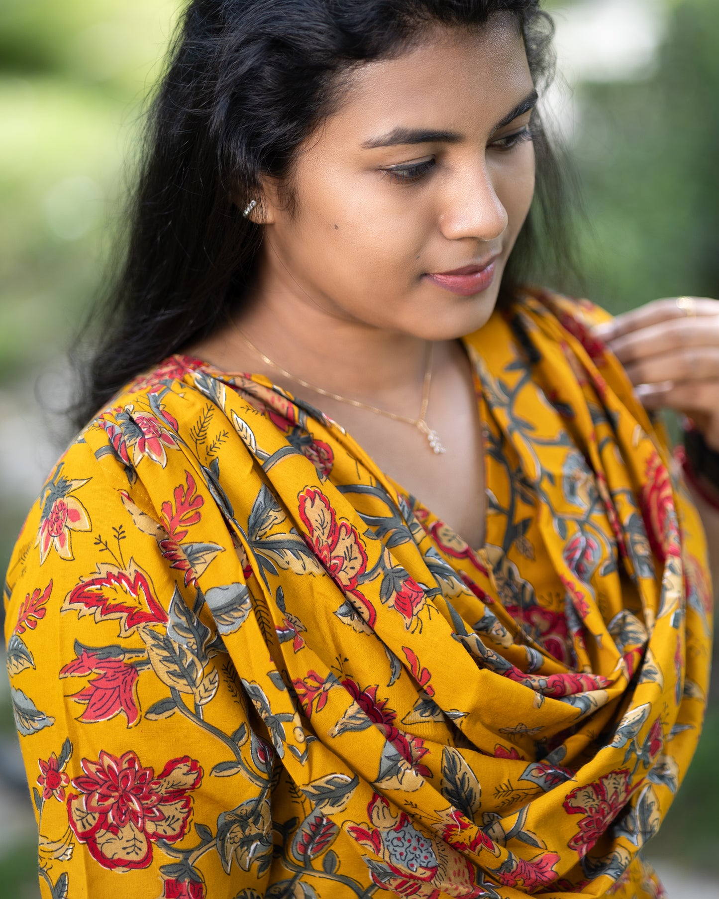 Feeding Maxi Style Nighty with Dupatta attached - Mustard yellow