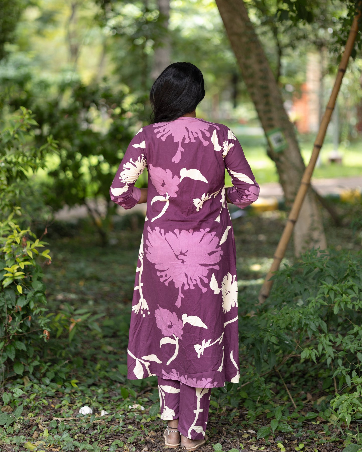 Women's Co-Ord Set – Purple Floral Print Kurta with Pant