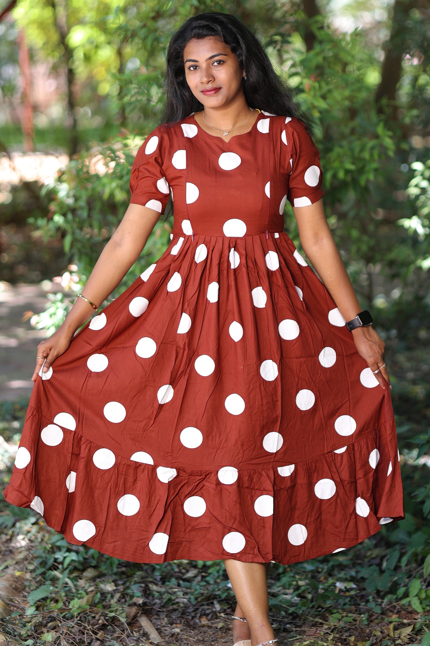 Brown Polka Maternity Kurti