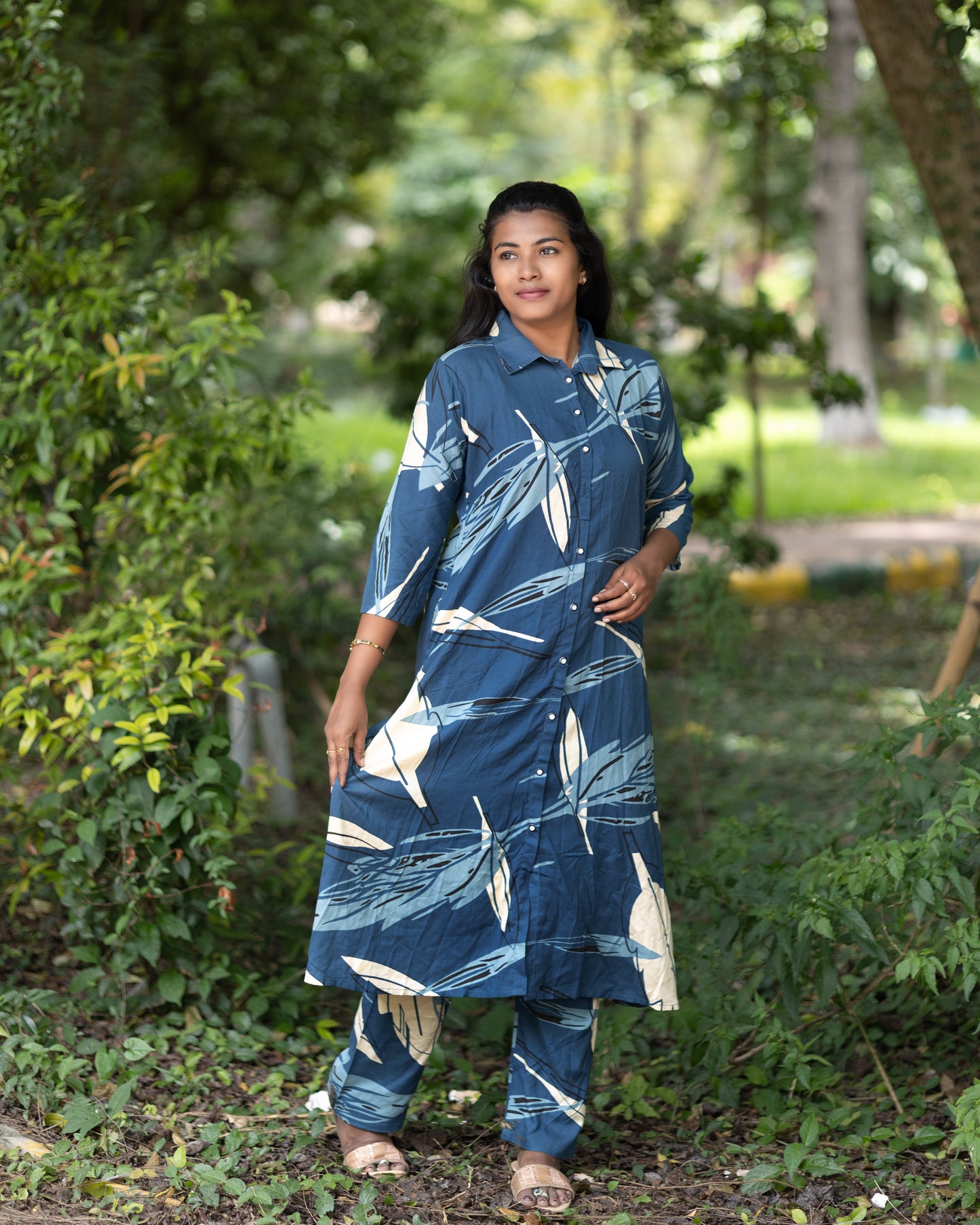 Women's Co-Ord Set – Blue Abstract Print Kurta with Matching Pants