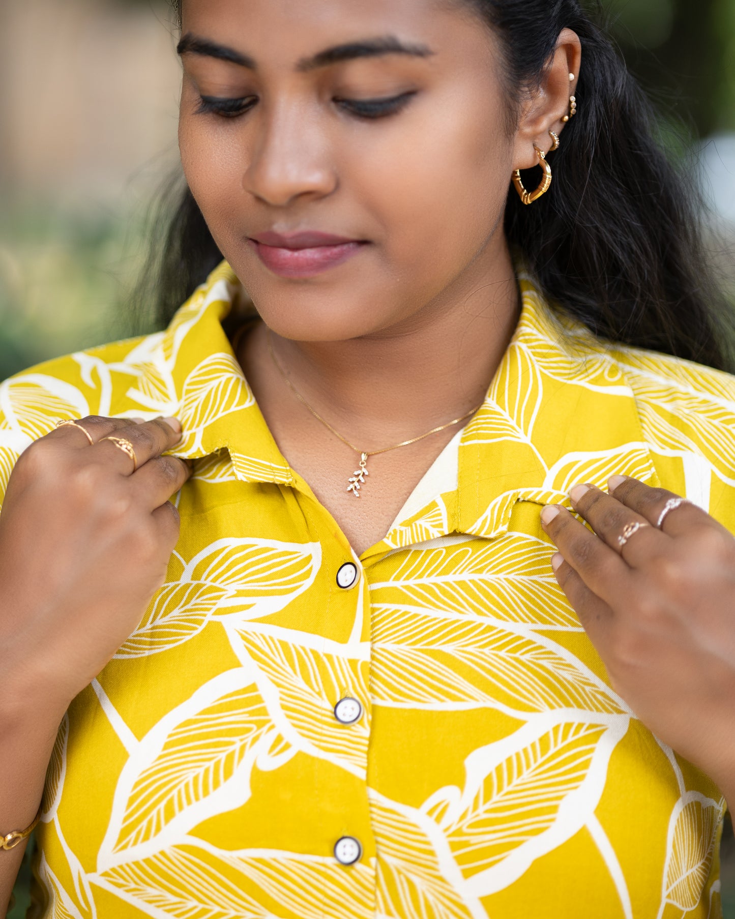 Women's Jaipuri Leaf Print Yellow Cotton Co-Ord Set | Front Button Long Kurta with Pant | Casual Ethnic Wear Set