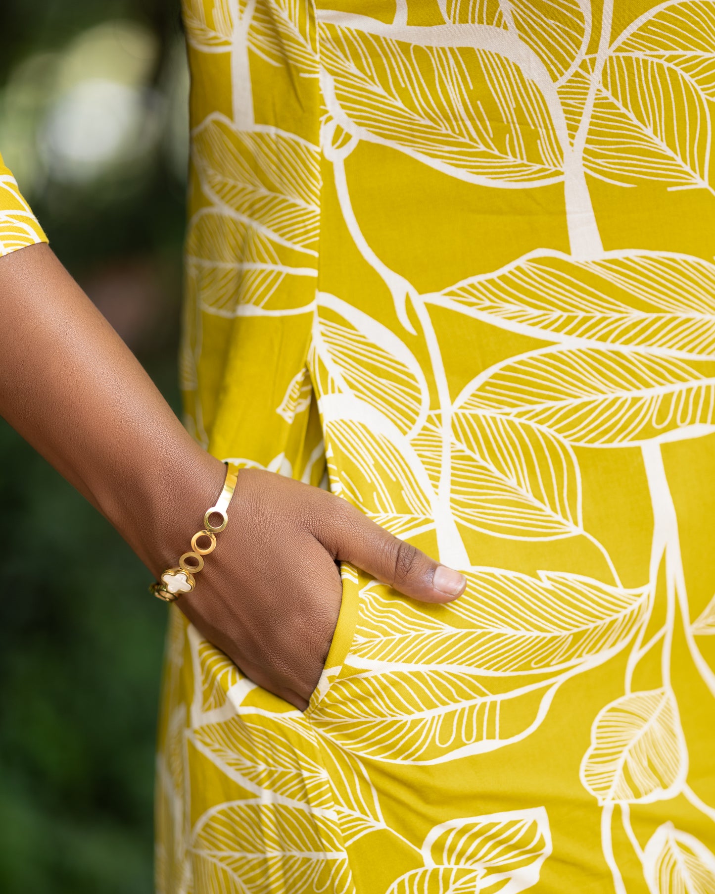 Women's Jaipuri Leaf Print Yellow Cotton Co-Ord Set | Front Button Long Kurta with Pant | Casual Ethnic Wear Set