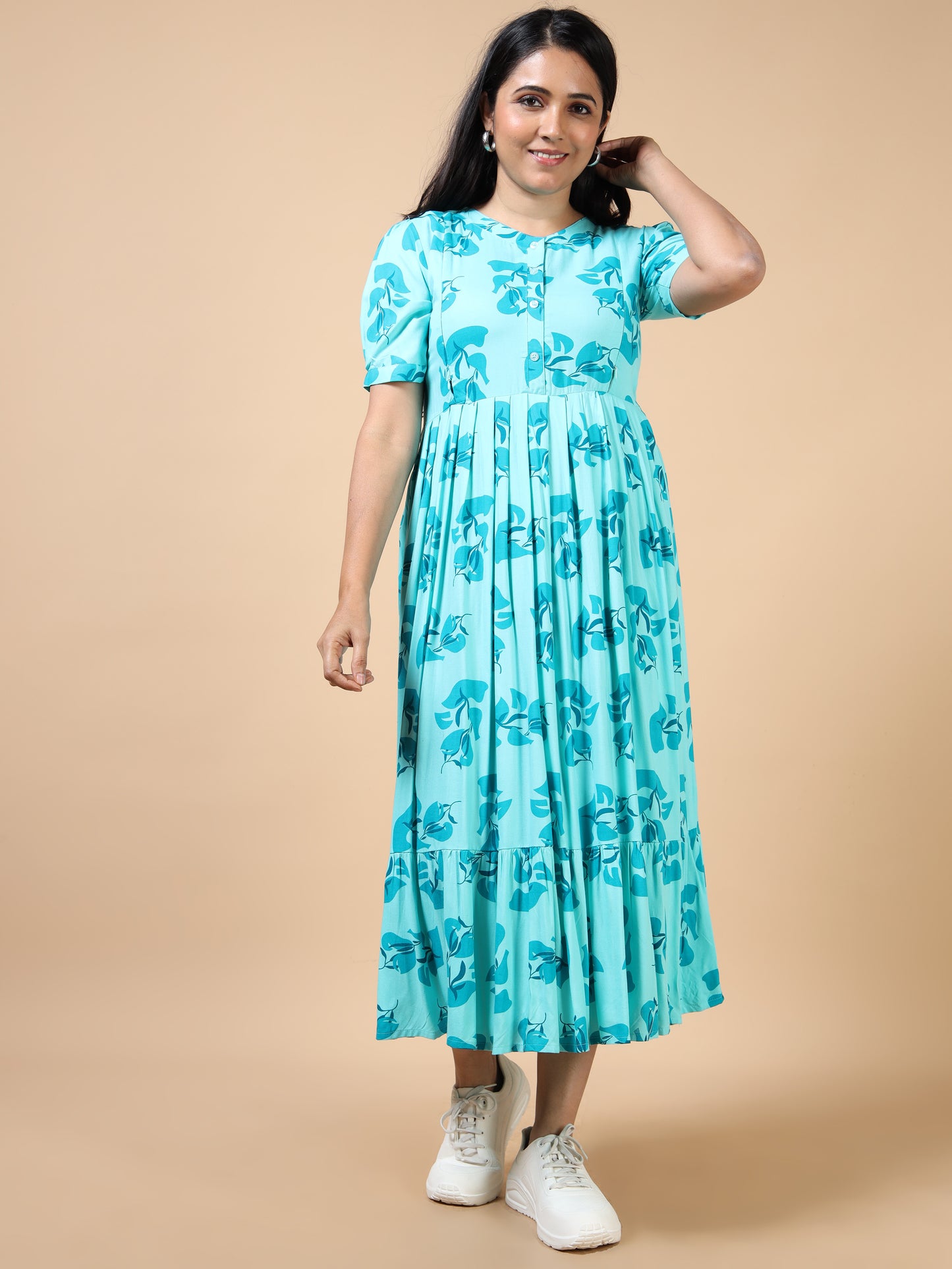 Feeding Maternity Kurti Aqua Floral Print