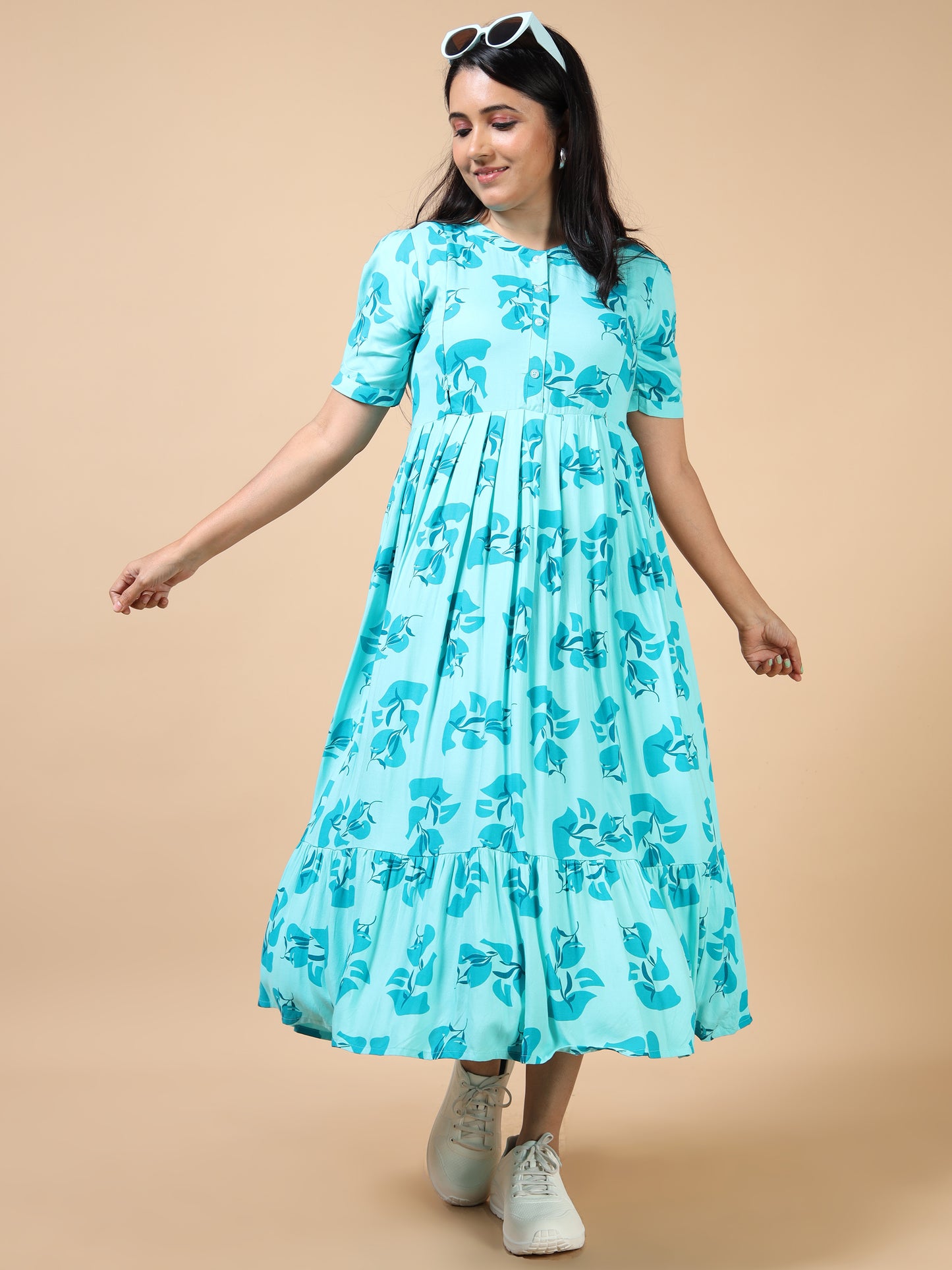Feeding Maternity Kurti Aqua Floral Print