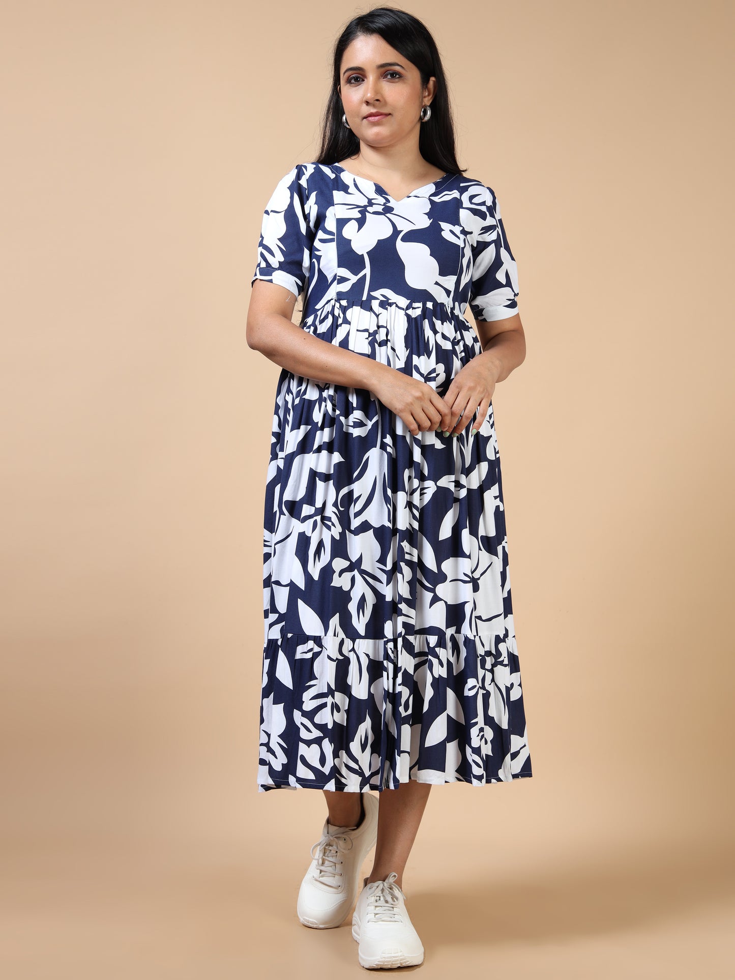 Cotton Frock Navy Floral Print