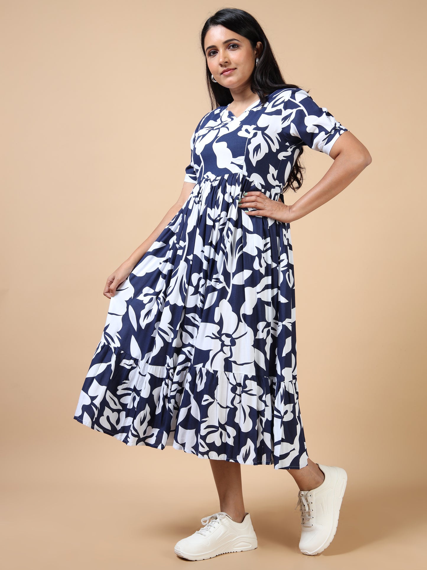 Cotton Frock Navy Floral Print