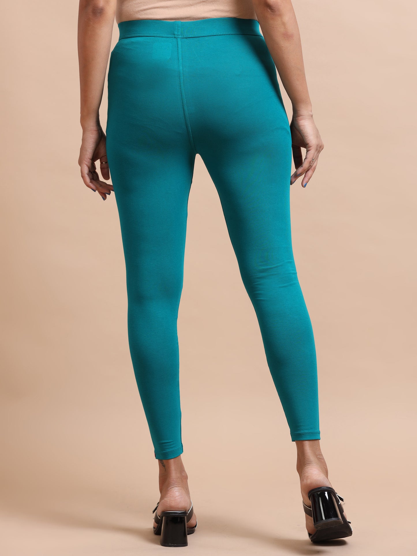 Peacock Blue Ankle Fit Leggings for Women