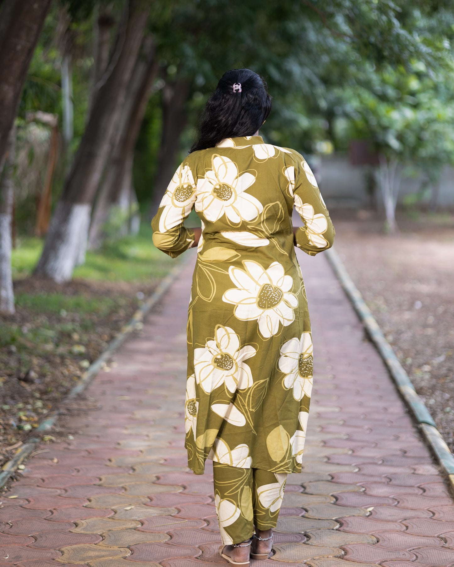 Women's Jaipuri Floral Print Cotton Co-Ord Set | Front Button Long Kurta with Pant | Stylish Ethnic Set