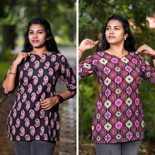 Short Kurti with 3/4th Sleeves & Comfort Fit (Black & Brown) v2