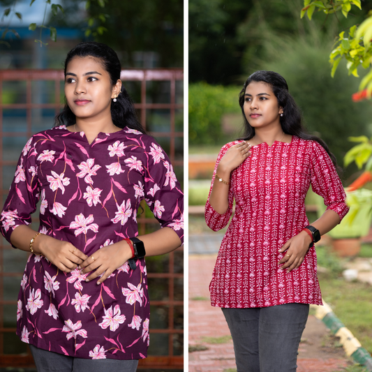 Short Kurti with 3/4th Sleeves & Comfort Fit (Wine & Deep Red)