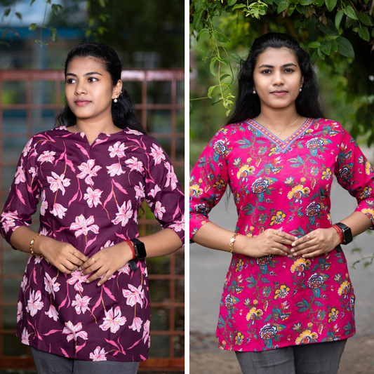 Short Kurti with 3/4th Sleeves & Comfort Fit (Wine & Red)