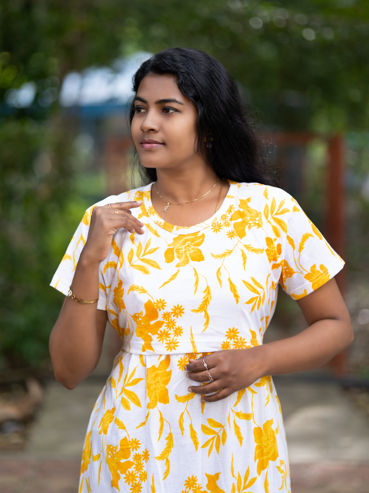 Zipless Feeding & Maternity Dress for Women - Floral Yellow Pure Cotton