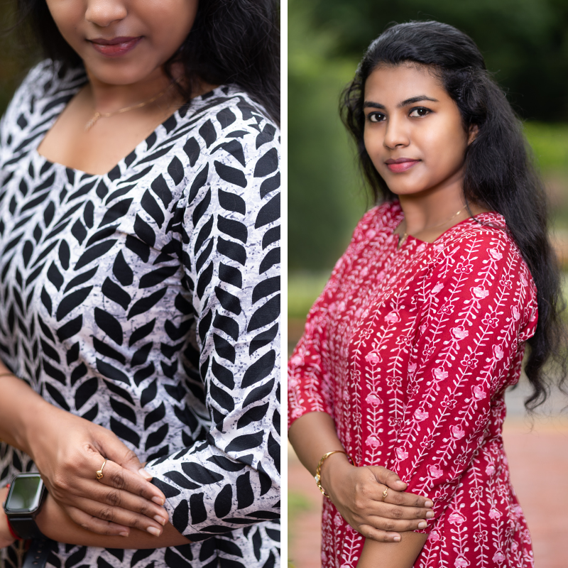Short Kurti with 3/4th Sleeves & Comfort Fit (White & Deep Red)