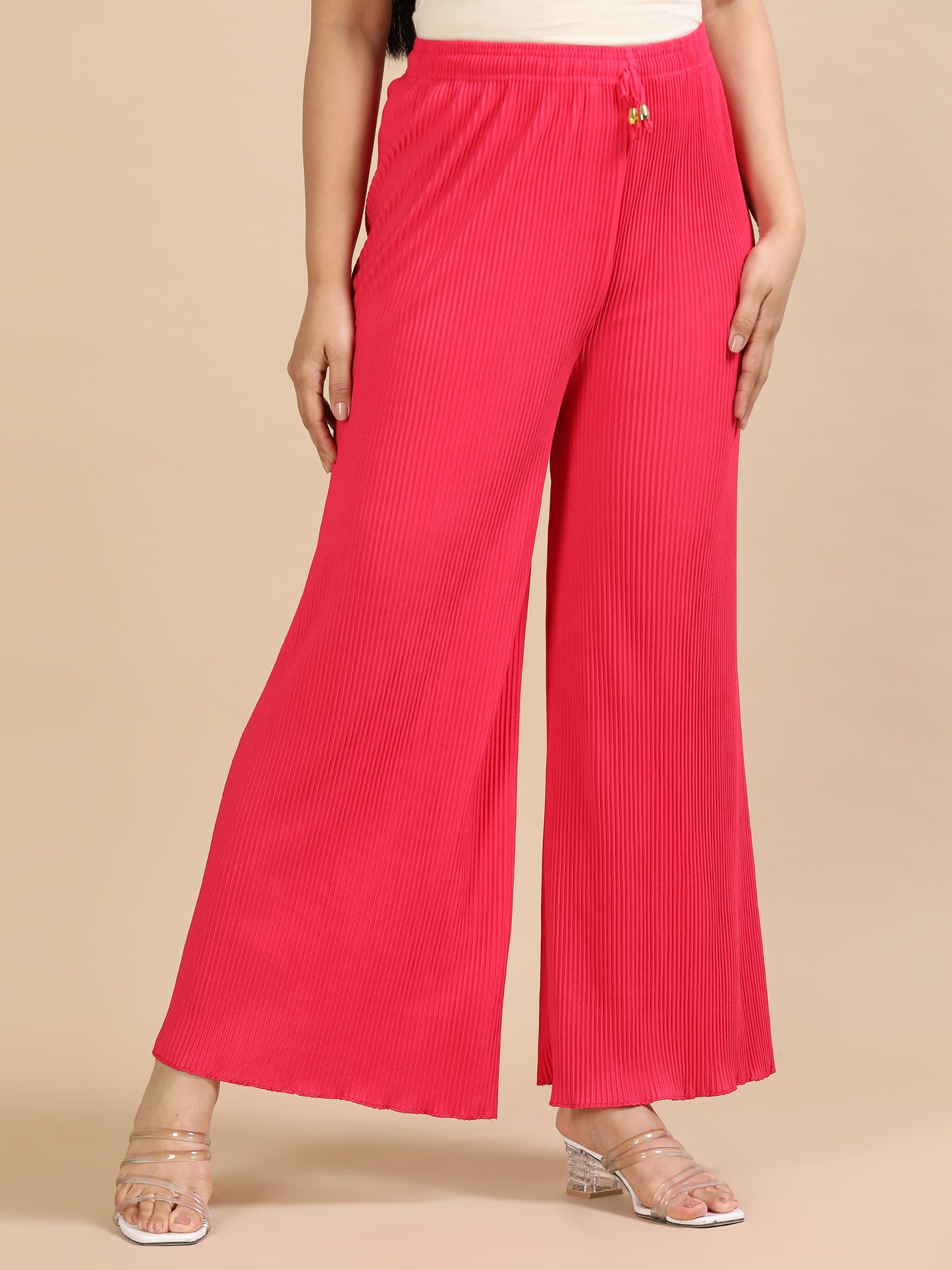 Women’s Pink Pleated Wide-Leg Palazzo Pants