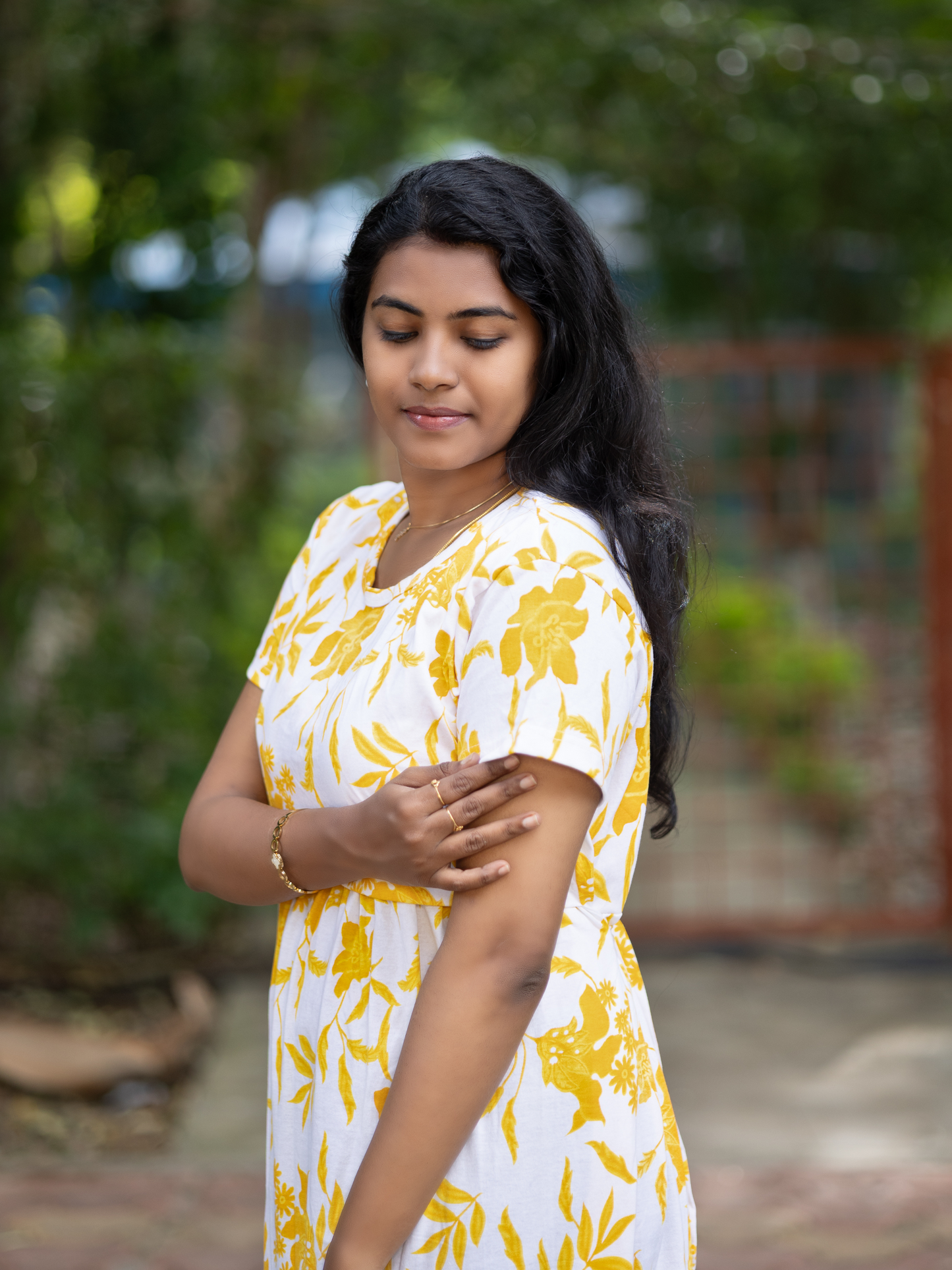 Zipless Feeding & Maternity Dress for Women - Floral Yellow Pure Cotton