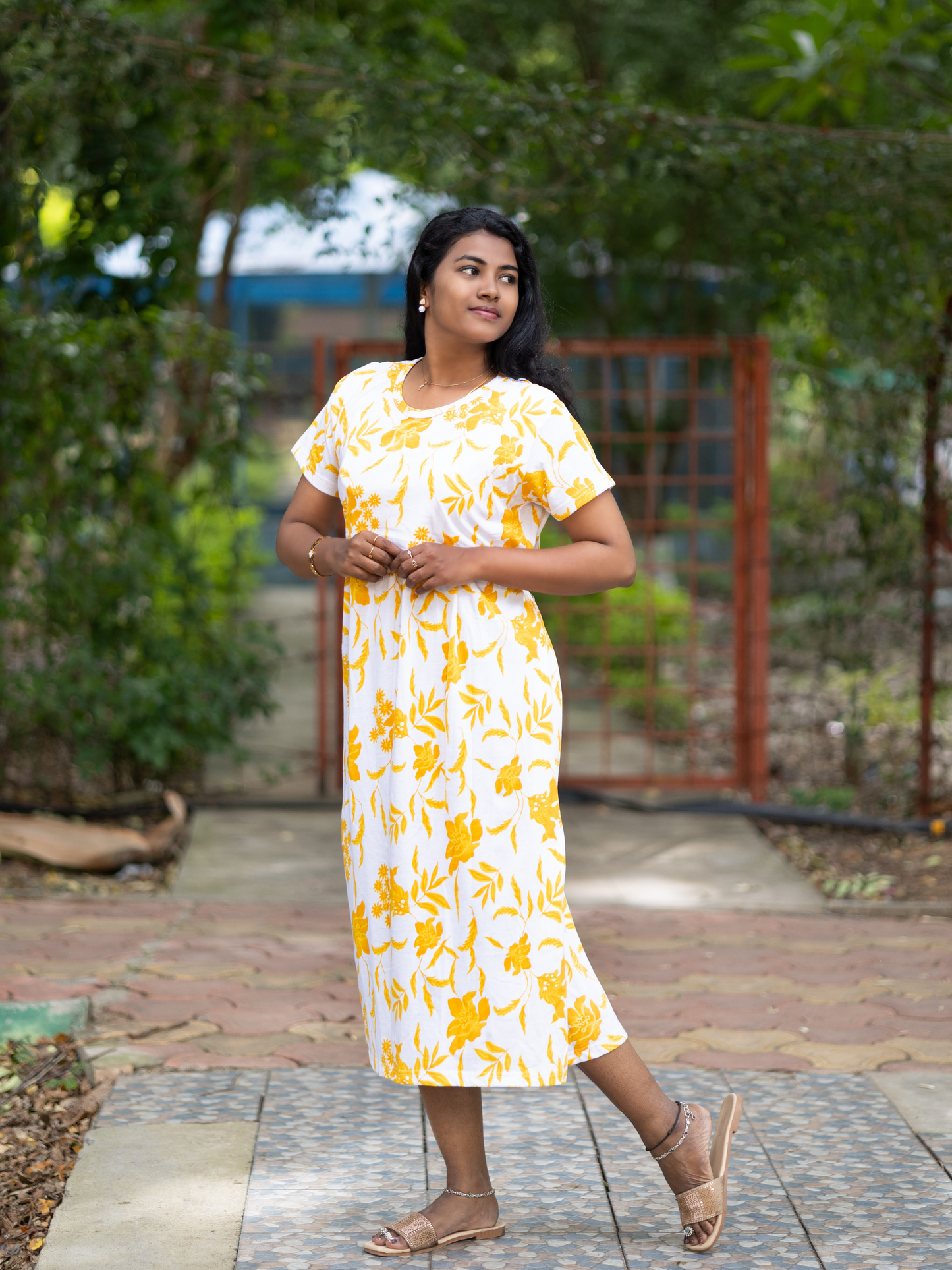 Zipless Feeding & Maternity Dress for Women - Floral Yellow Pure Cotton