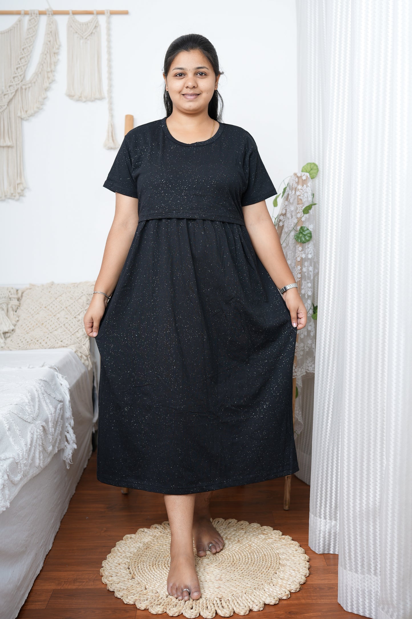 Elegant Black Zipless Maternity & Nursing Dress