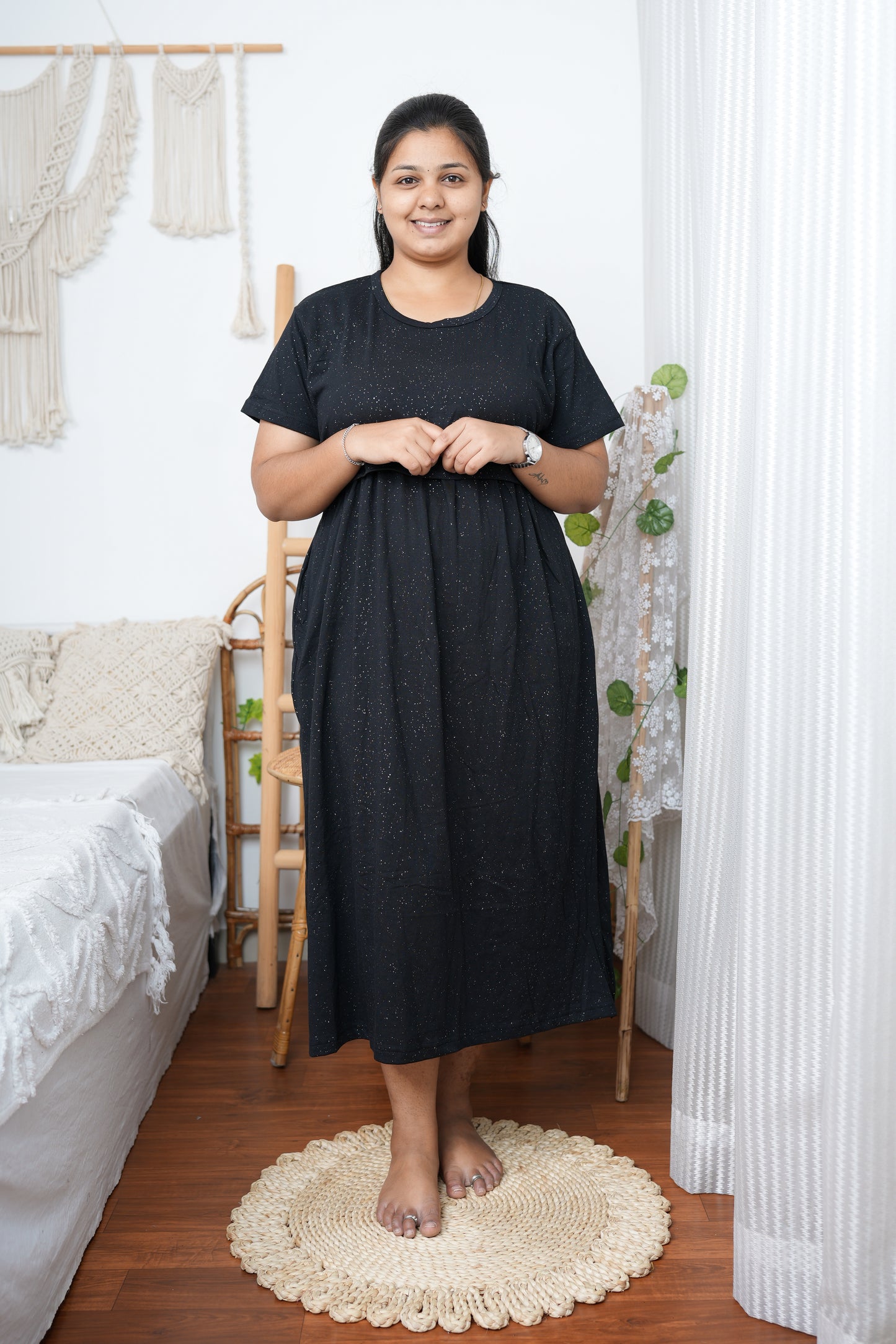 Elegant Black Zipless Maternity & Nursing Dress