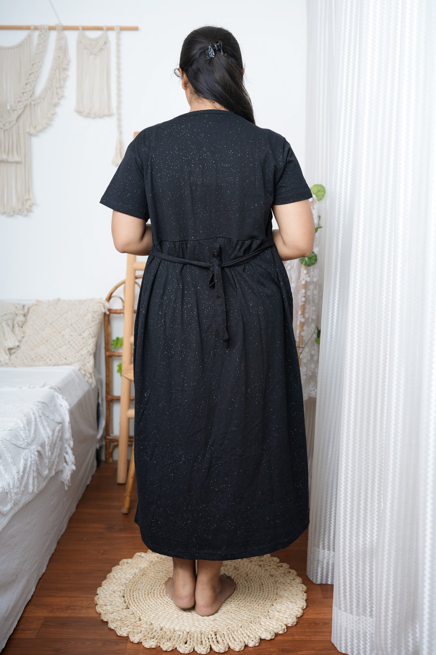 Elegant Black Zipless Maternity & Nursing Dress