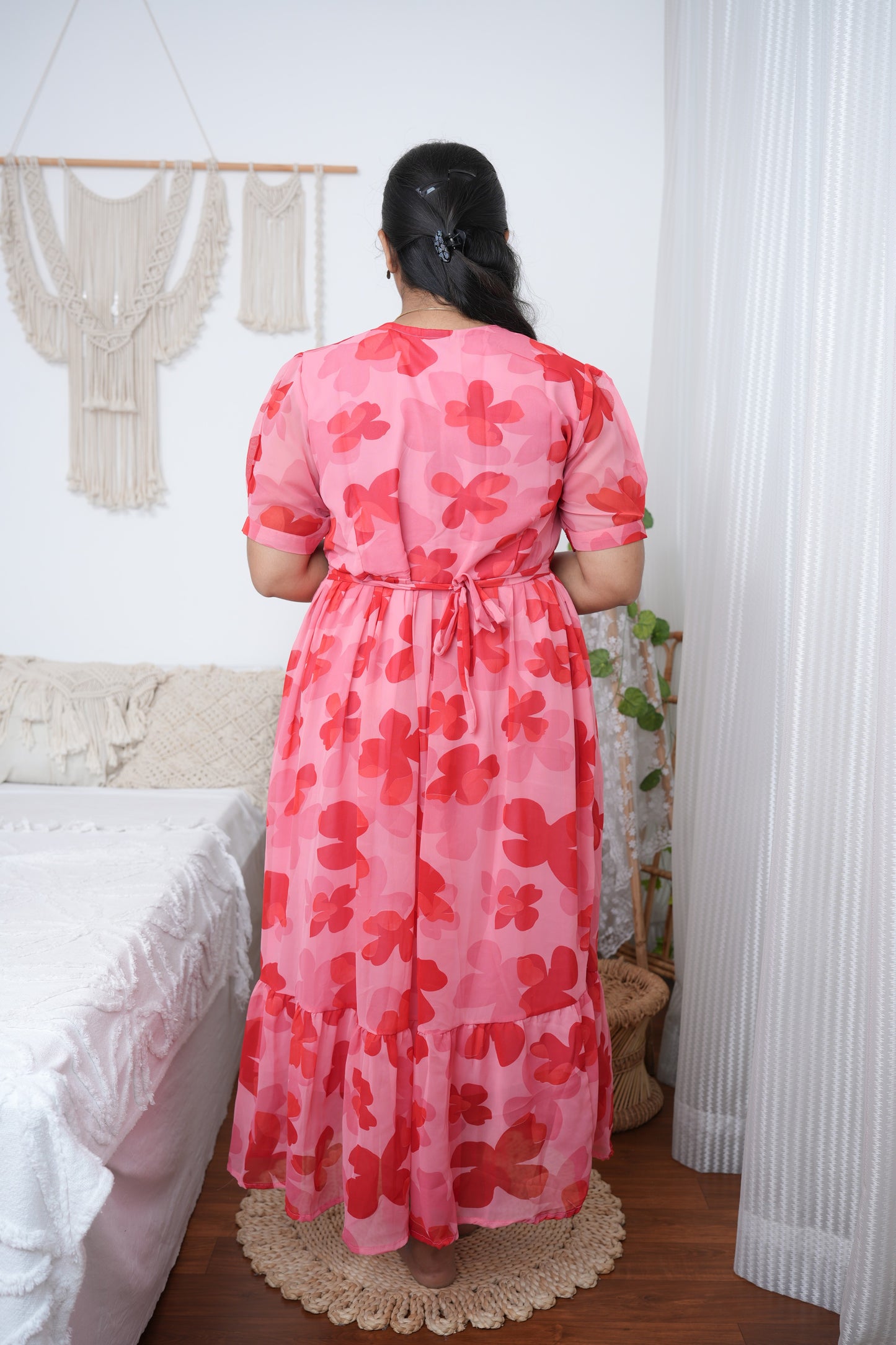 Georgette Feeding Dress with Hidden Zips – Floral Pink