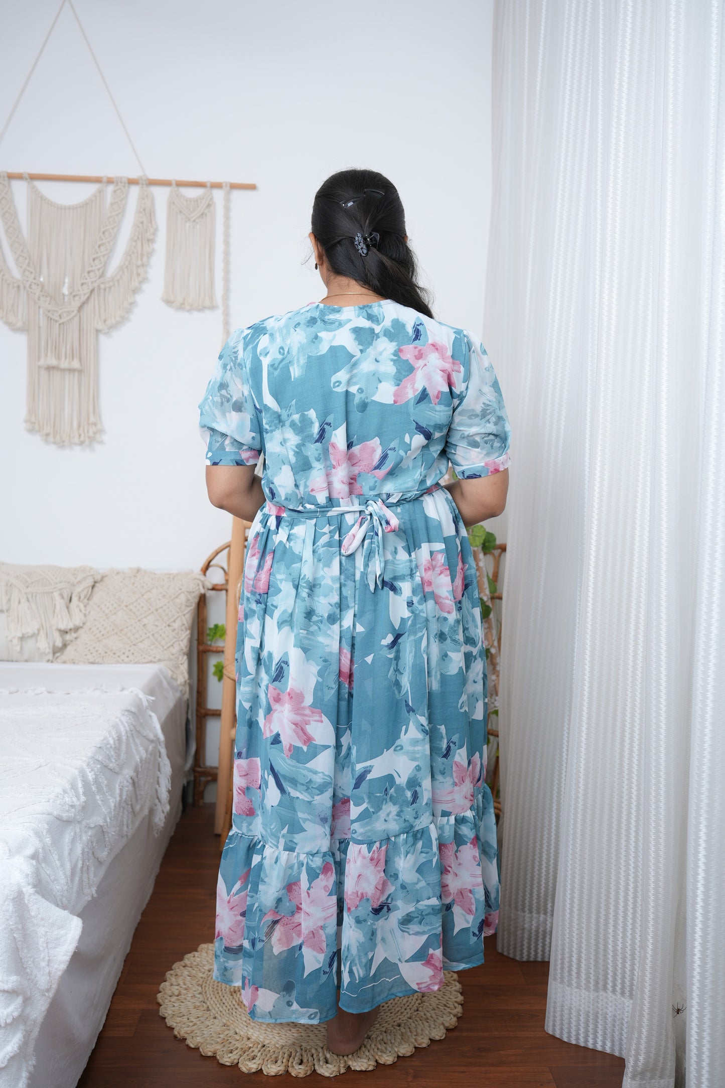 Georgette Feeding Dress with Hidden Zips – Teal Blue