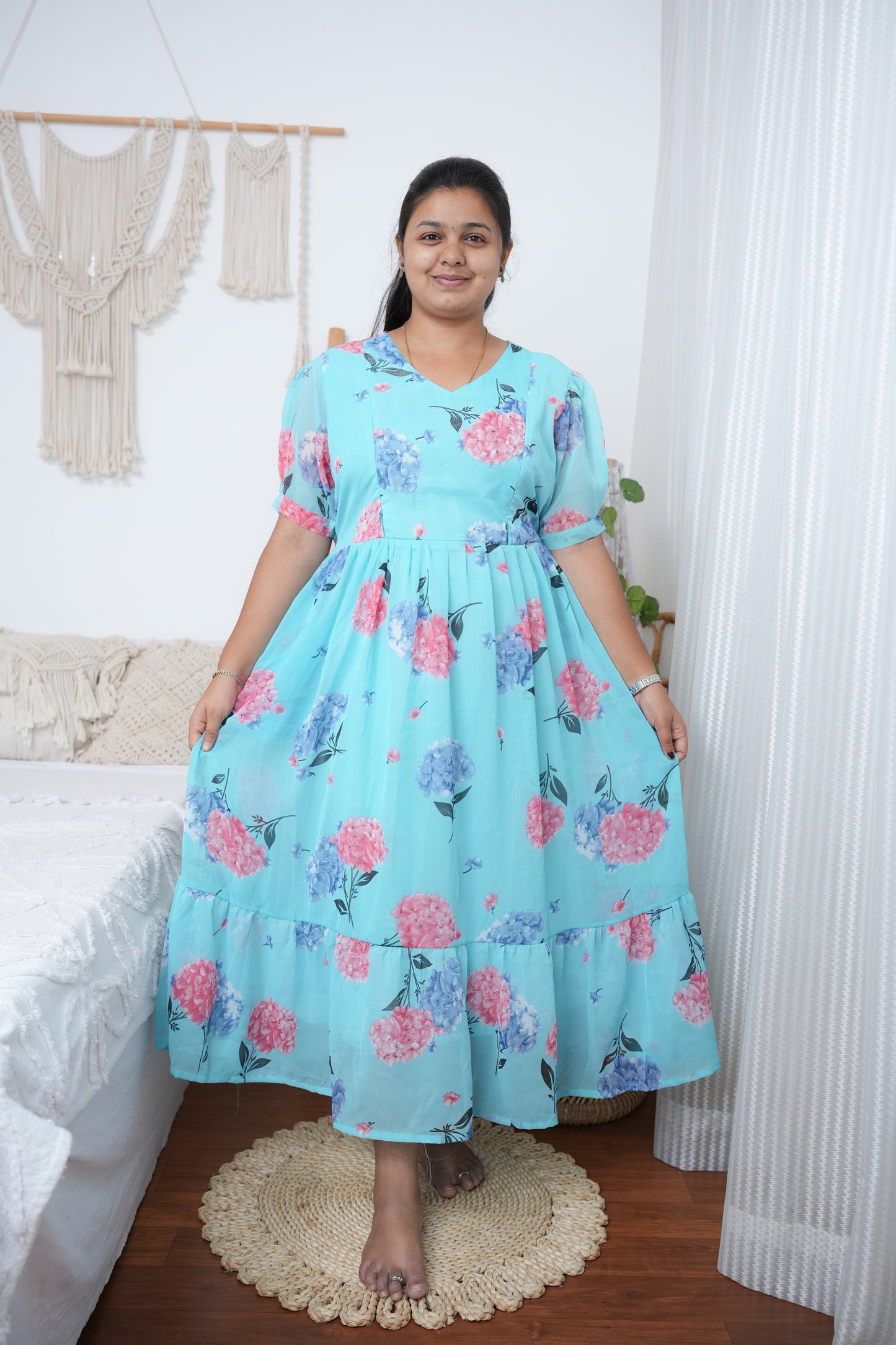 Georgette Feeding Dress with Hidden Zips – Sky Blue