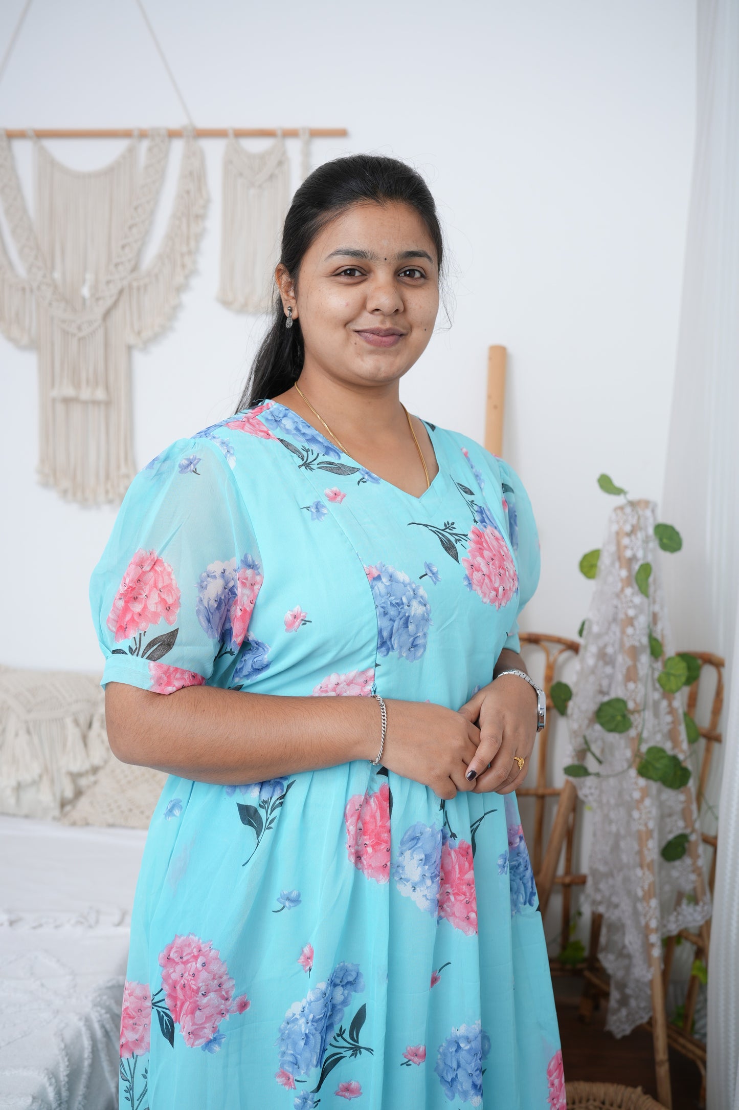 Georgette Feeding Dress with Hidden Zips – Sky Blue