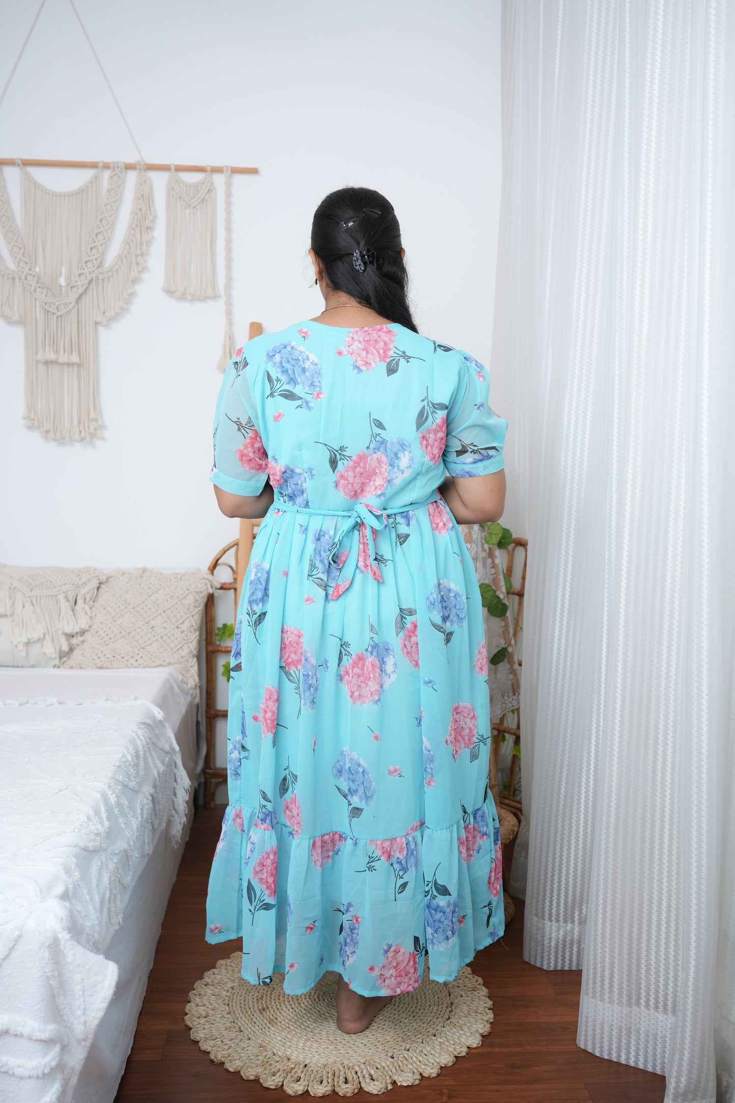 Georgette Feeding Dress with Hidden Zips – Sky Blue