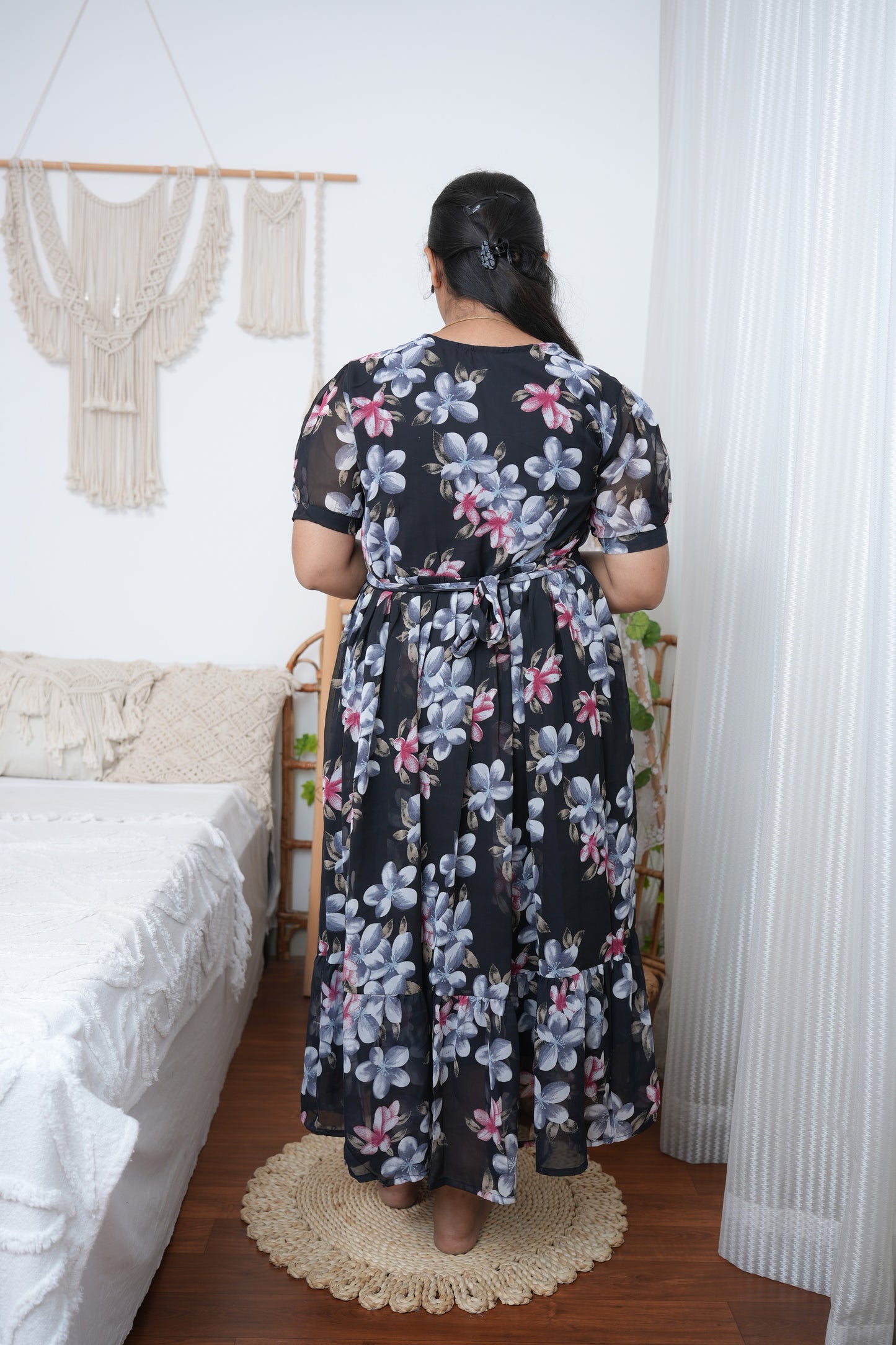Georgette Feeding Dress with Hidden Zips – Black Floral