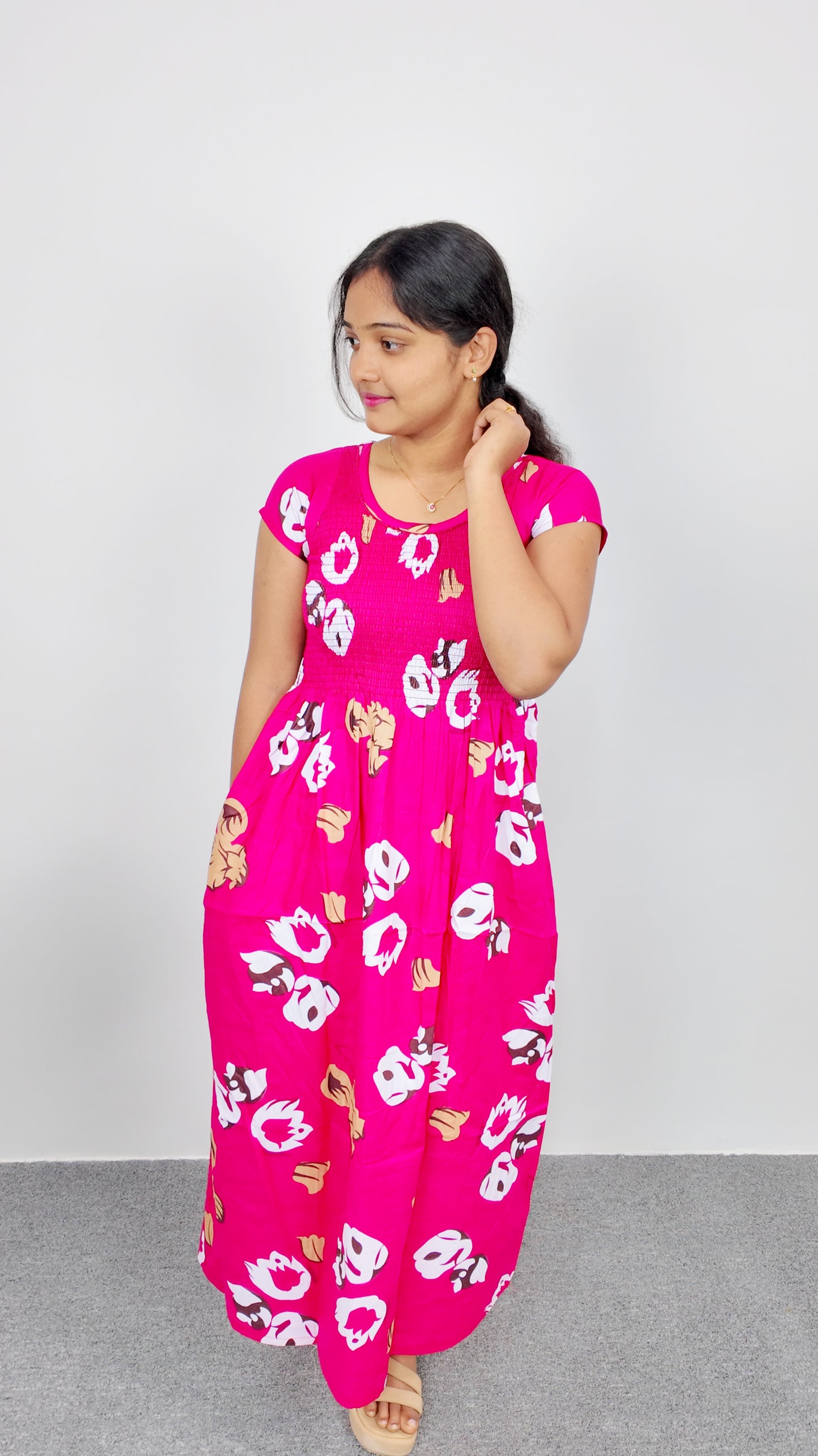 Rani Pink Floral Print Smoky Nighty for Women