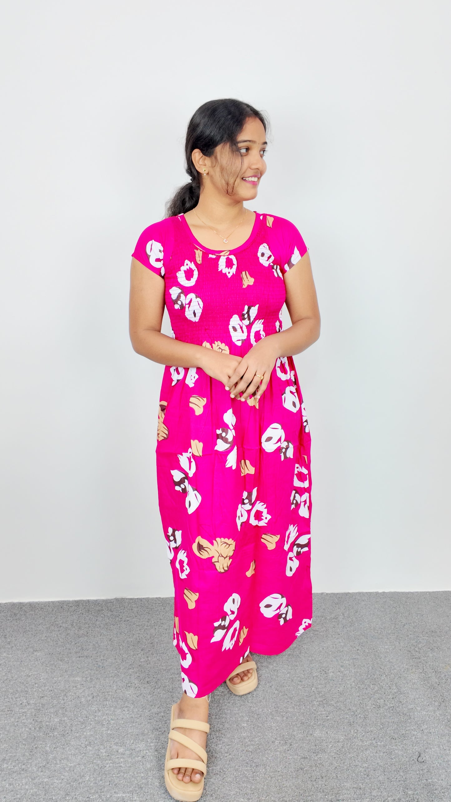 Rani Pink Floral Print Smoky Nighty for Women