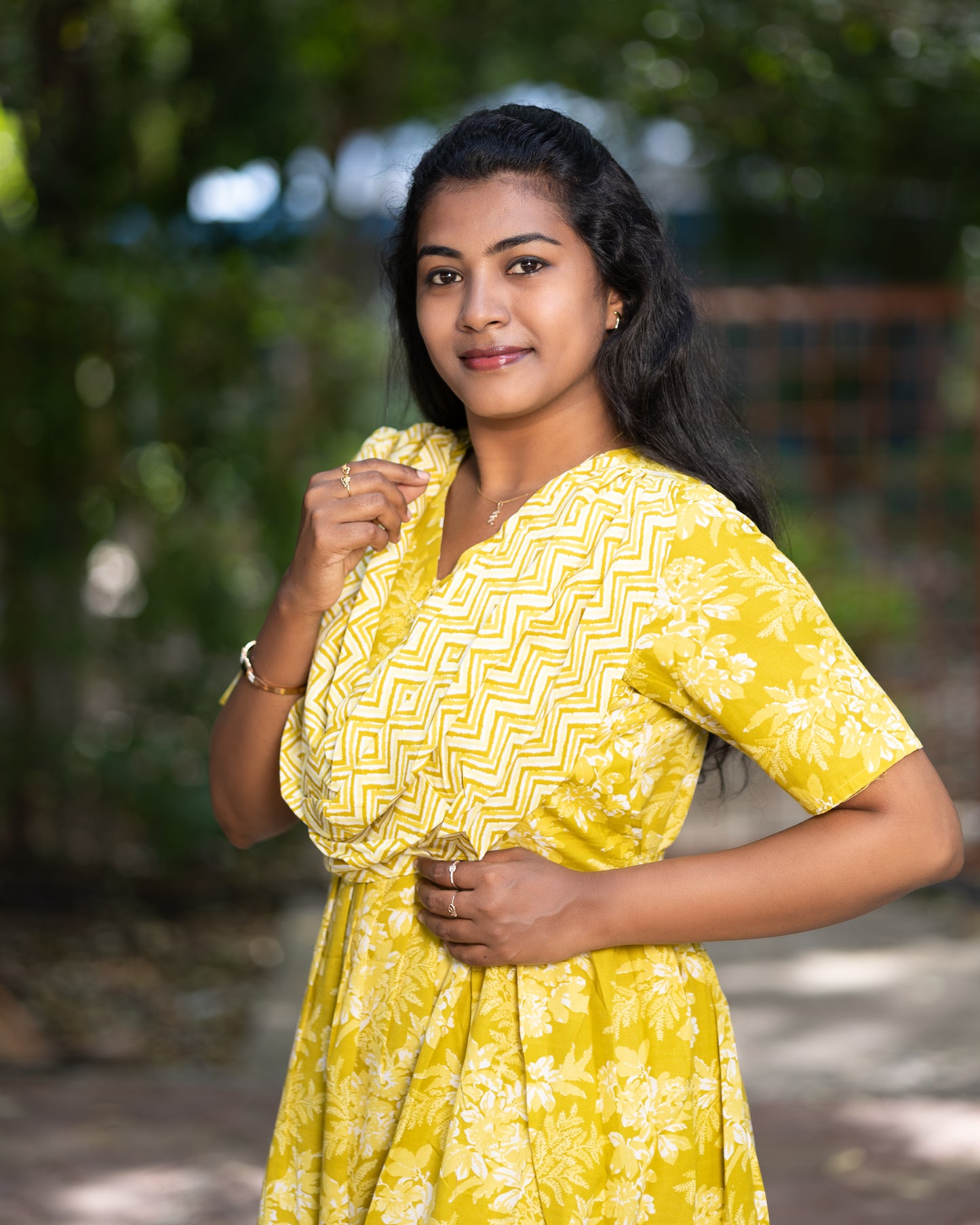 Feeding Maxi Style Nighty with Dupatta attached - Yellow