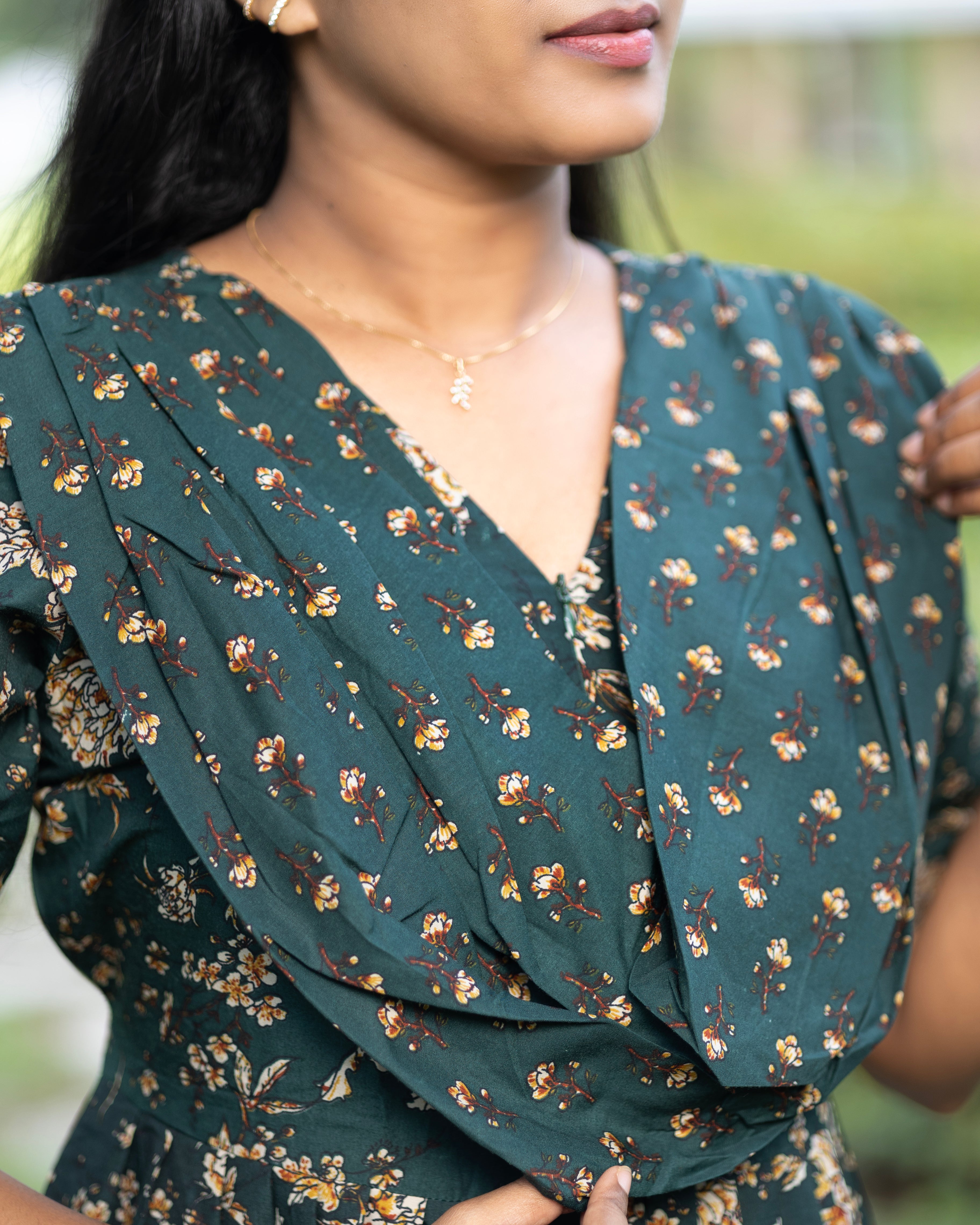 Feeding Maxi Style Nighty with Dupatta attached - Green