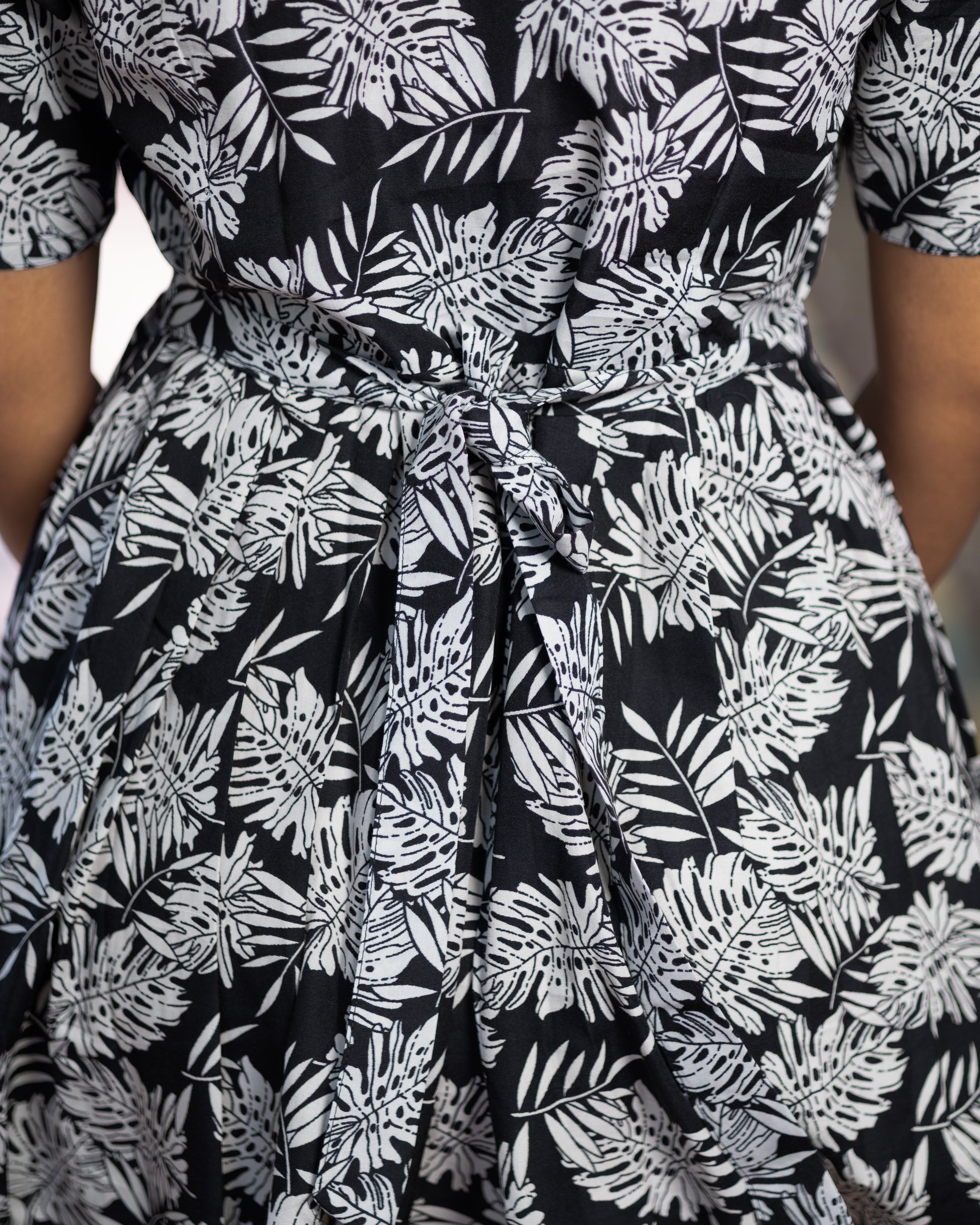 Feeding Maxi Style Nighty with Dupatta attached - Black with White Leaf