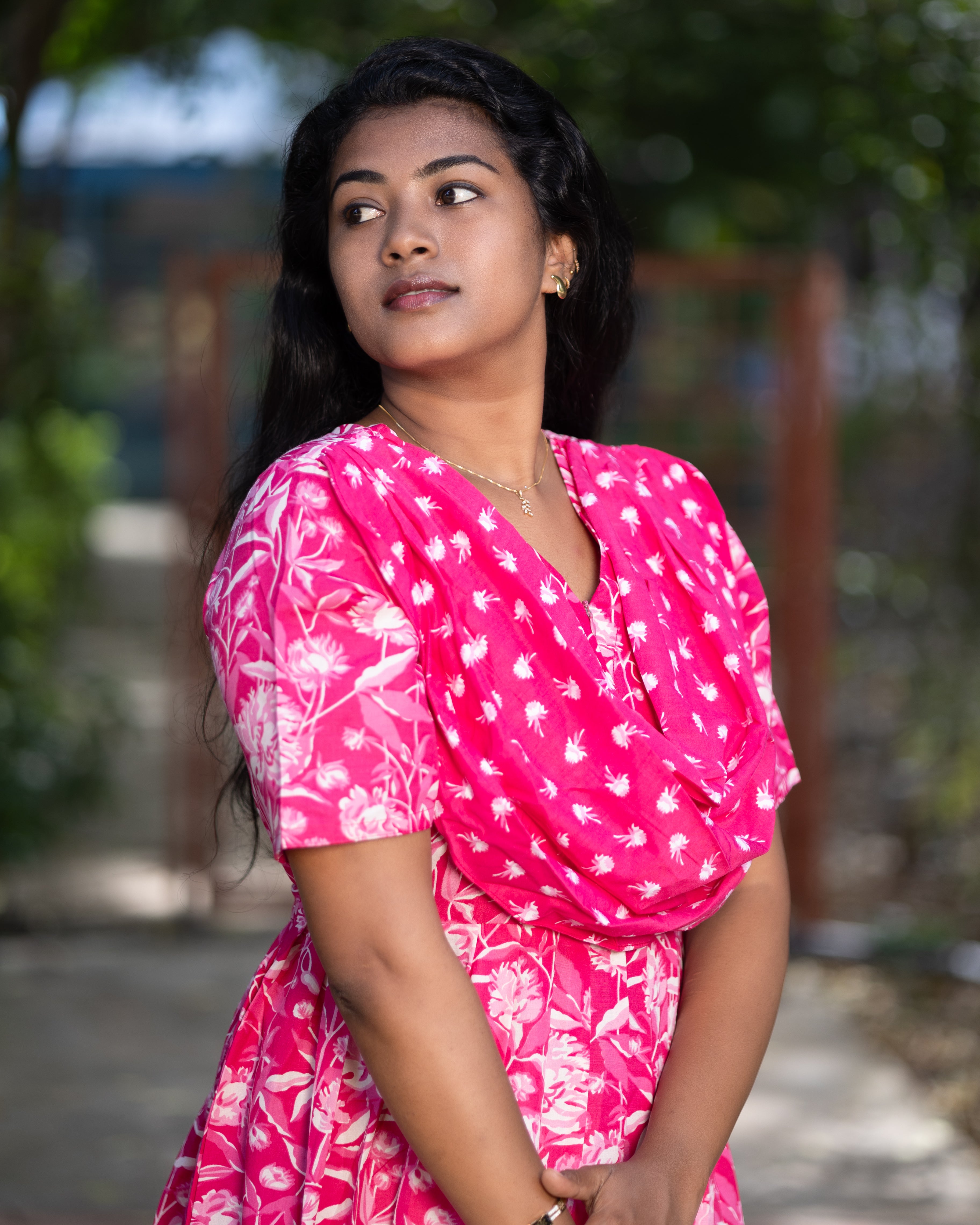 Feeding Maxi Style Nighty with Dupatta attached - Pink