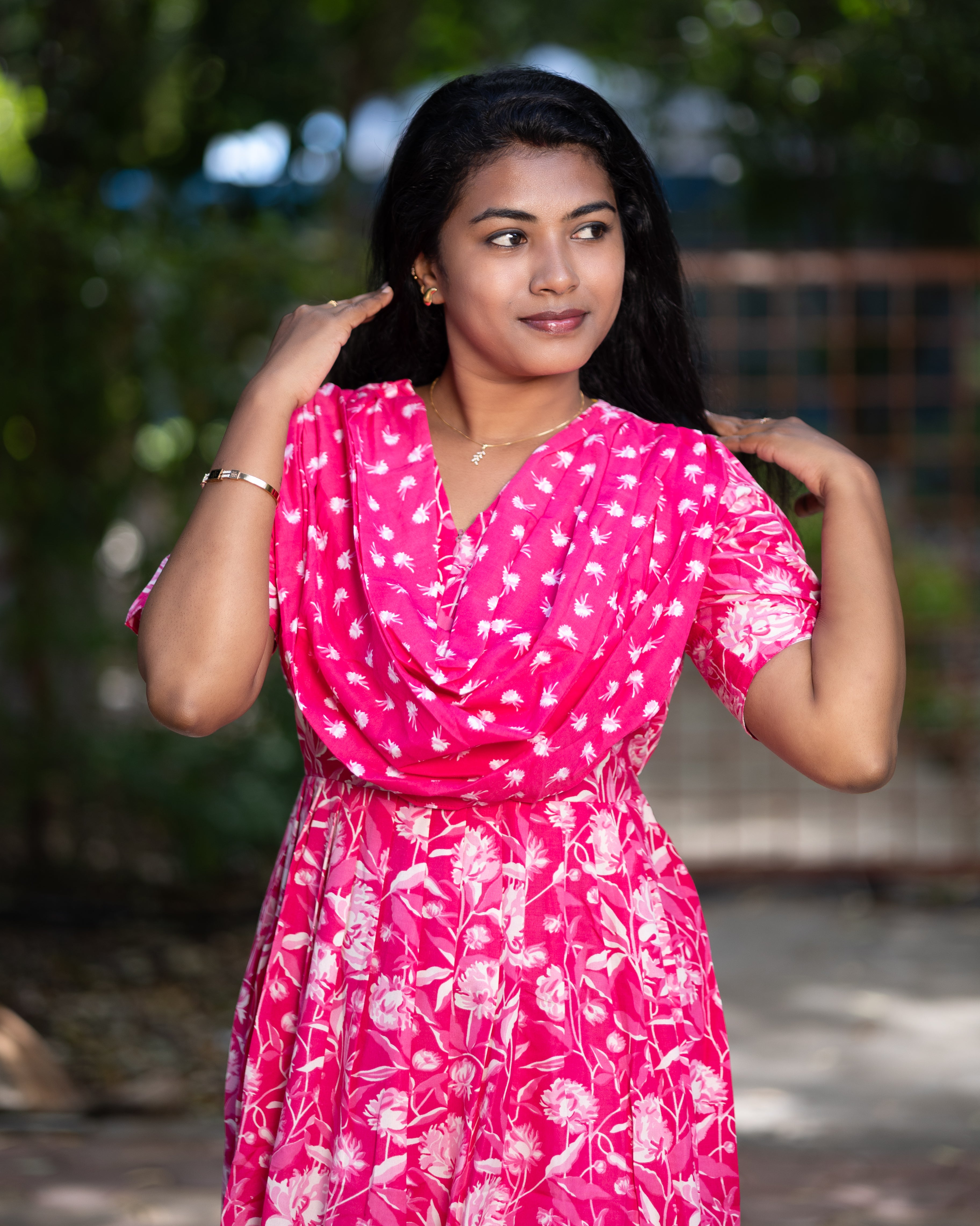 Feeding Maxi Style Nighty with Dupatta attached - Pink