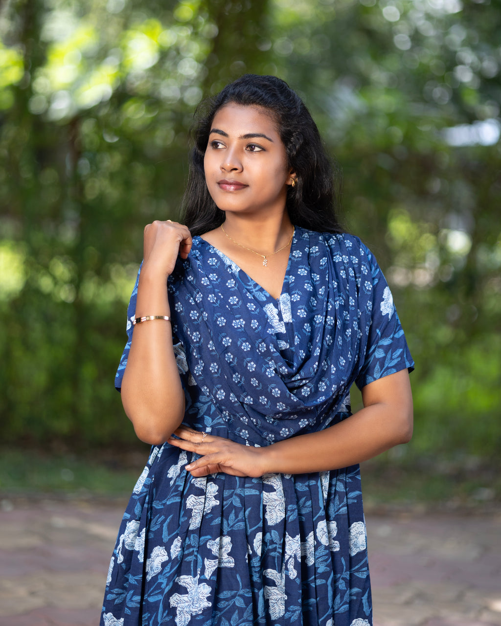 Feeding Maxi Style Nighty with Dupatta attached - Blue