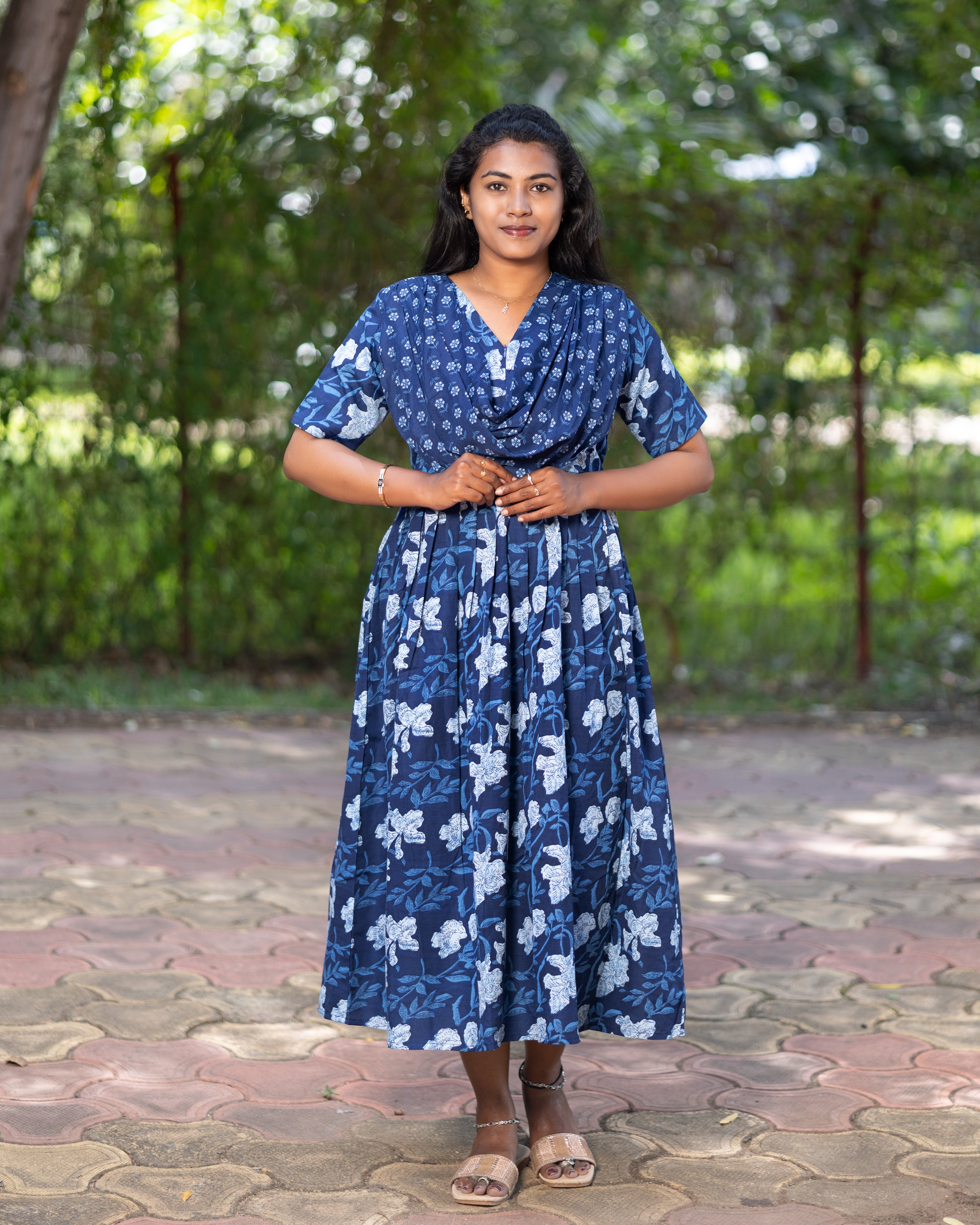 Feeding Maxi Style Nighty with Dupatta attached - Blue