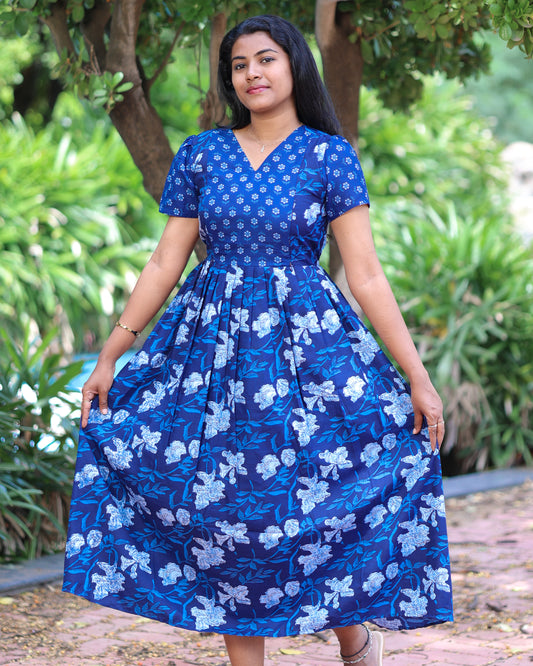 Women's Maxi Nighty – Full-Length Nightwear (Navy Blue)