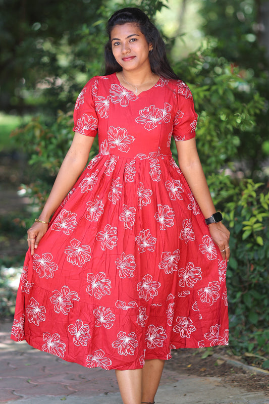 Red Floral Maternity Kurti