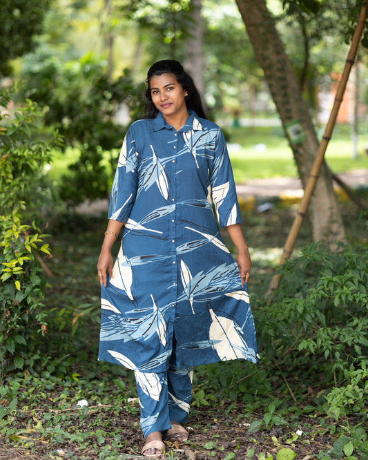 Women's Co-Ord Set – Blue Abstract Print Kurta with Matching Pants