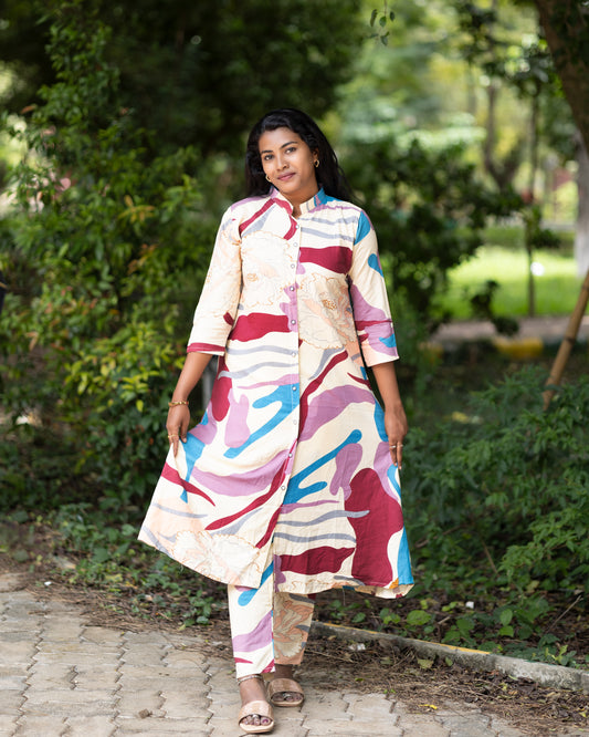 Women's Abstract Floral Printed Kurta and Pant Set (Cotton Blend)