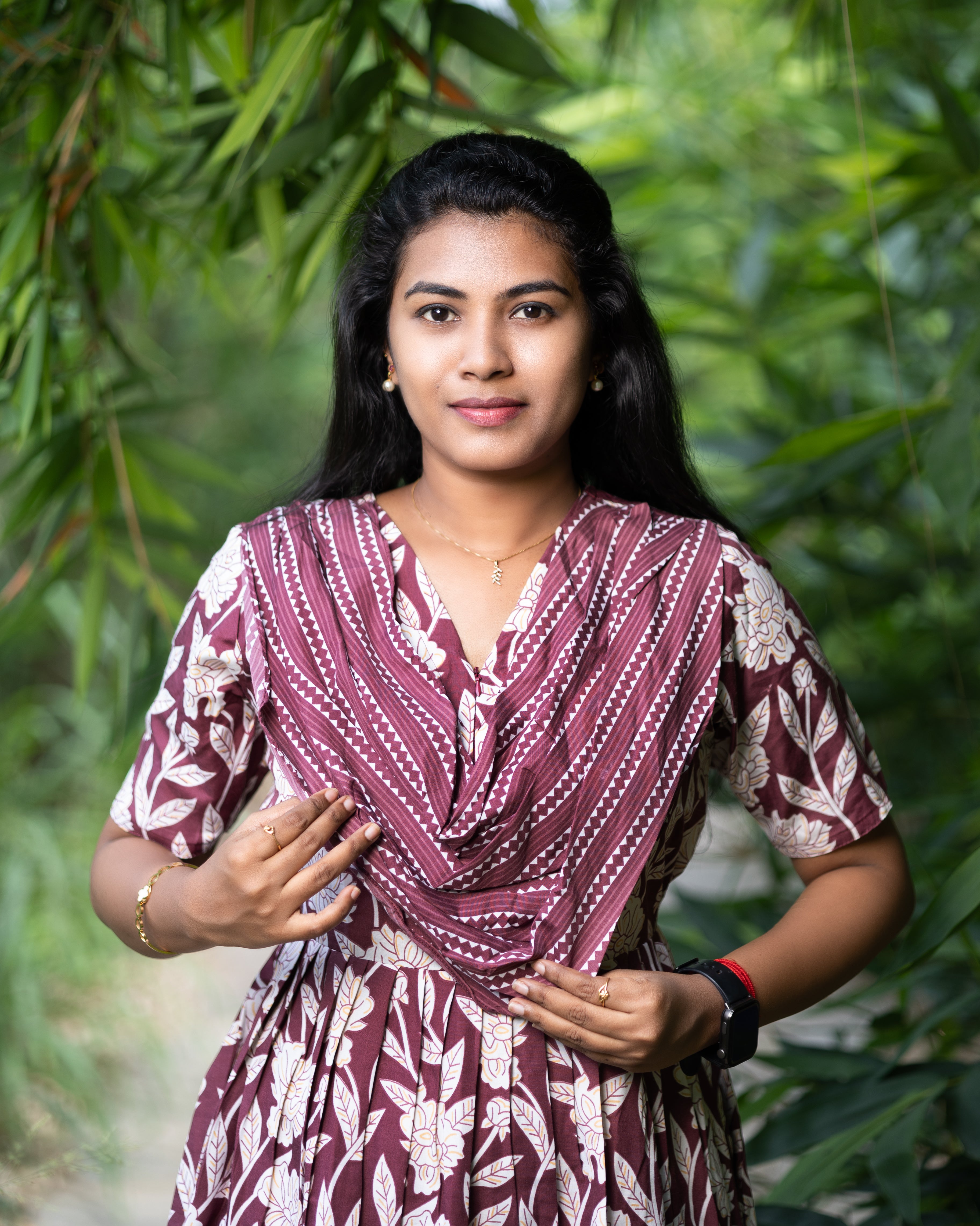 Feeding Maxi Style Nighty with Dupatta attached - Maroon