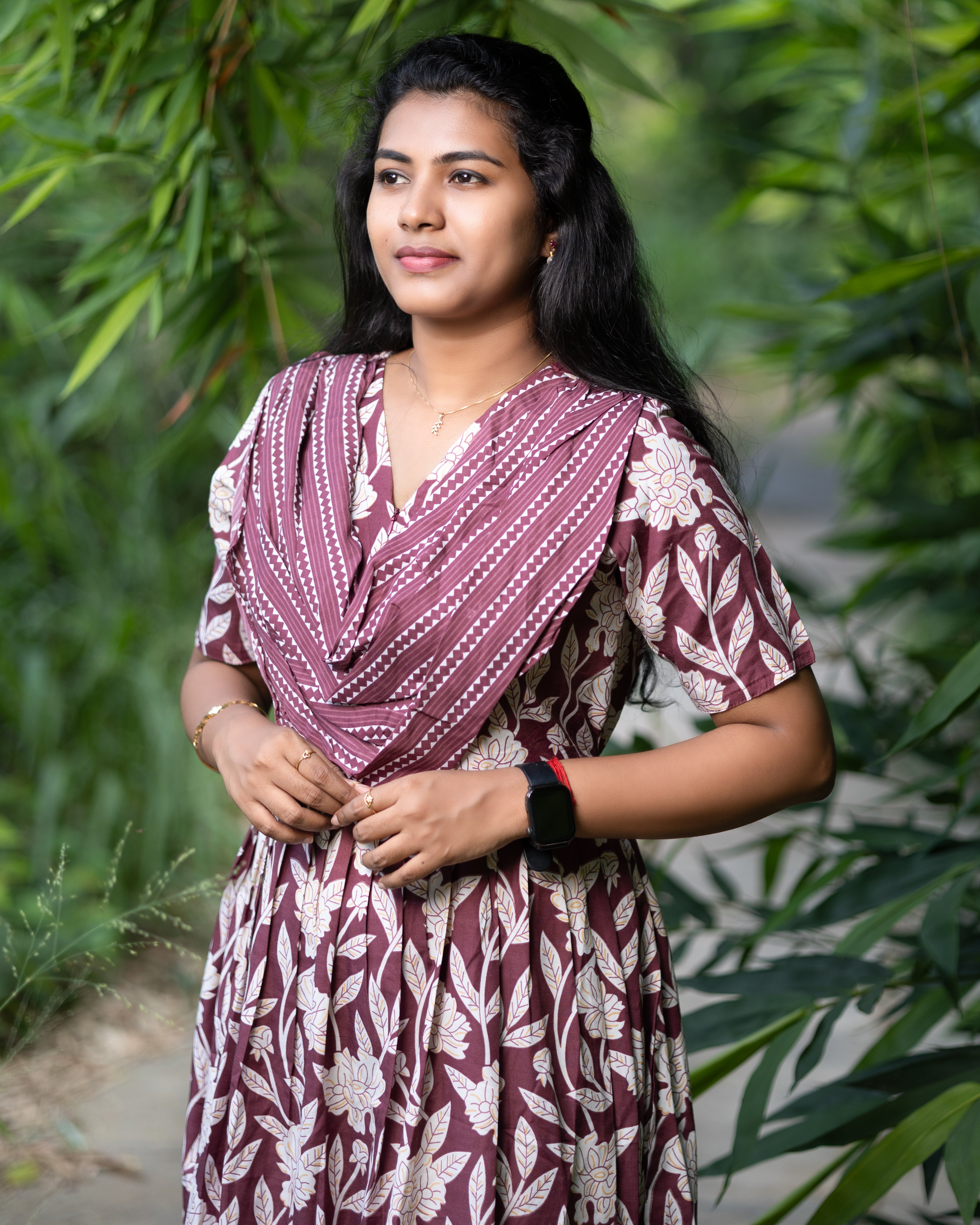 Feeding Maxi Style Nighty with Dupatta attached - Maroon