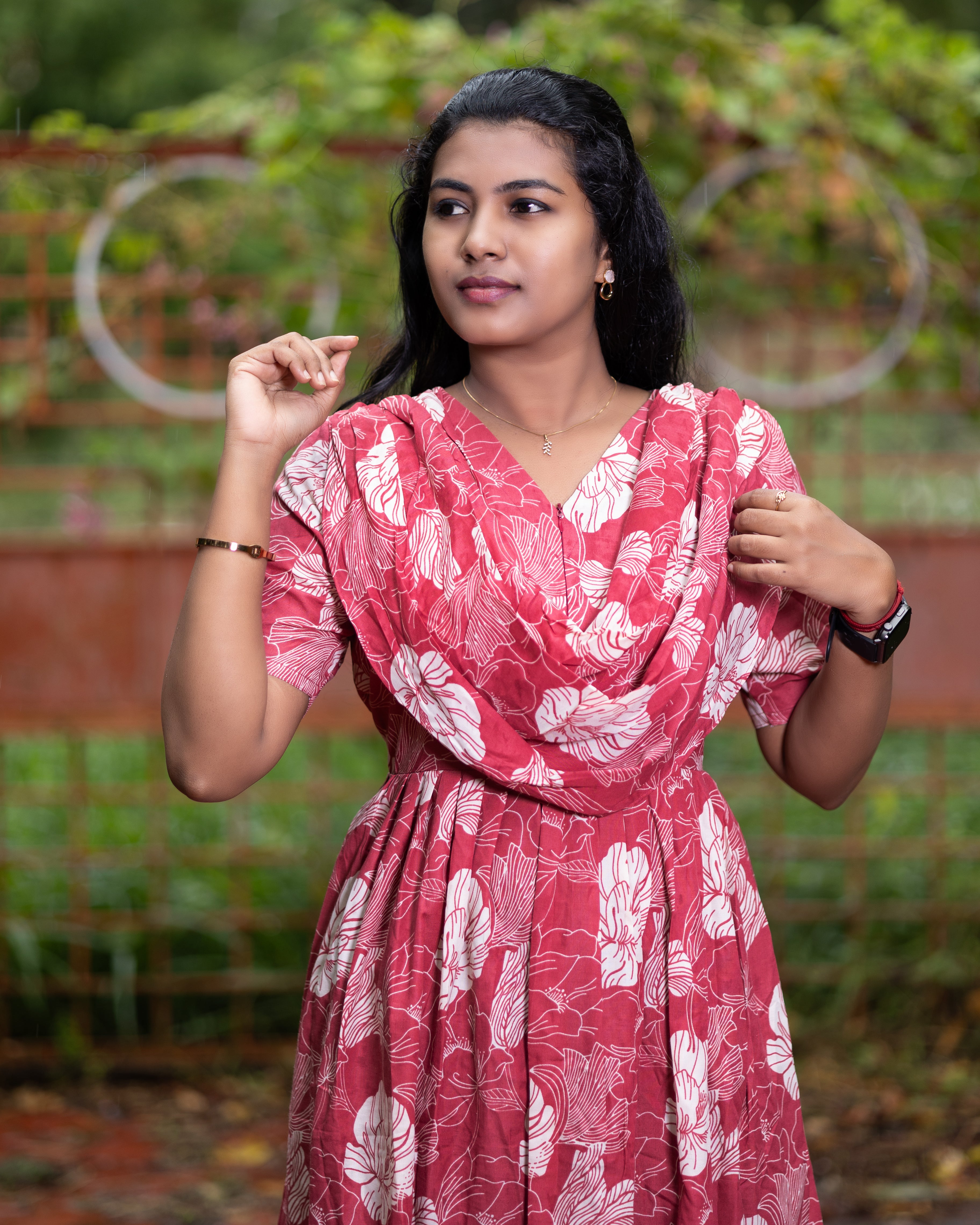 Feeding Maxi Style Nighty with Dupatta attached - Red