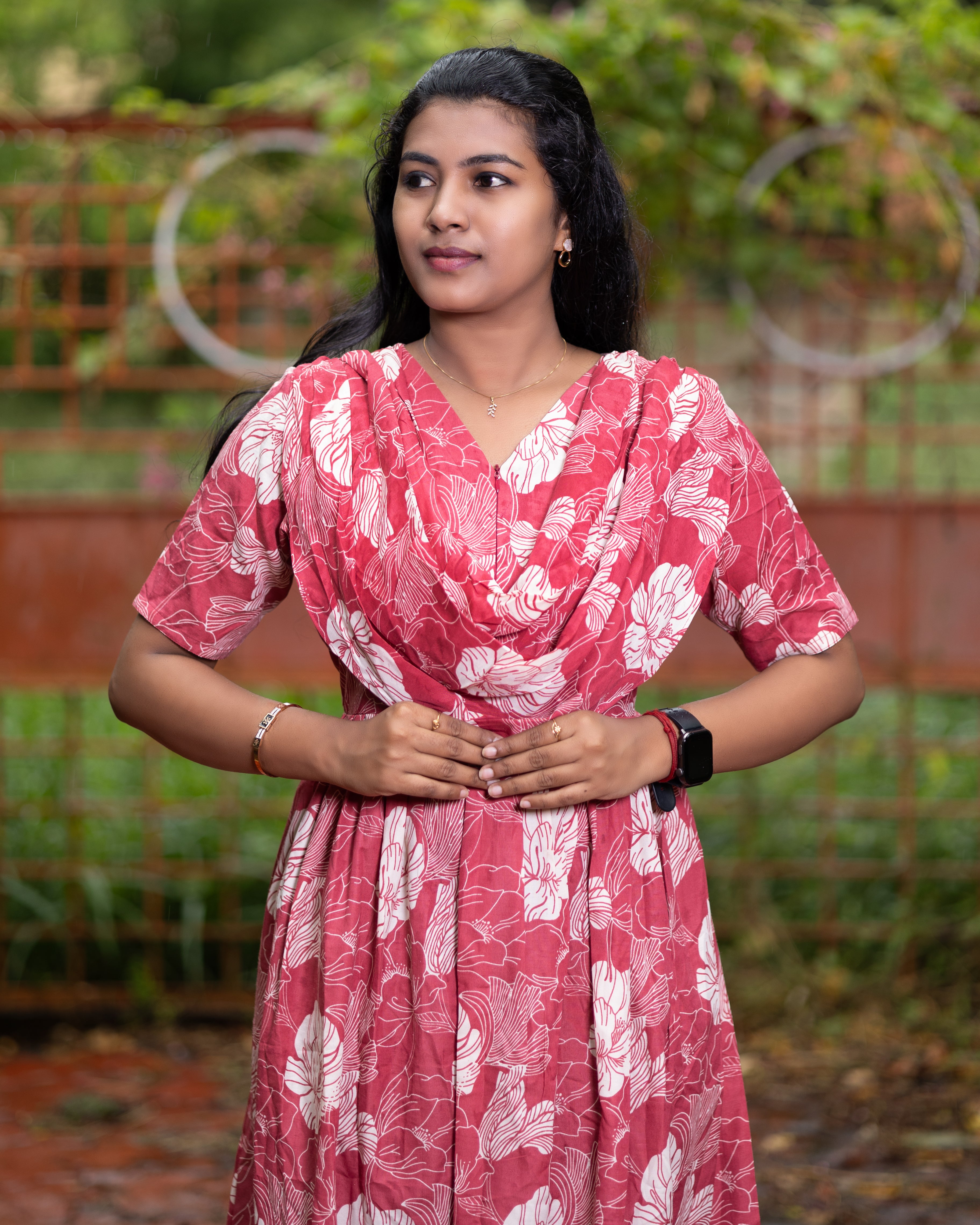 Feeding Maxi Style Nighty with Dupatta attached - Red