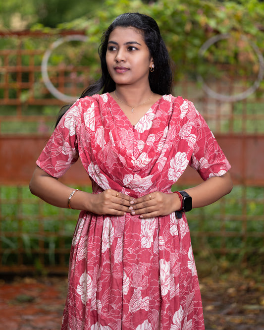 Maxi Style Nighty with Dupatta attached - Red