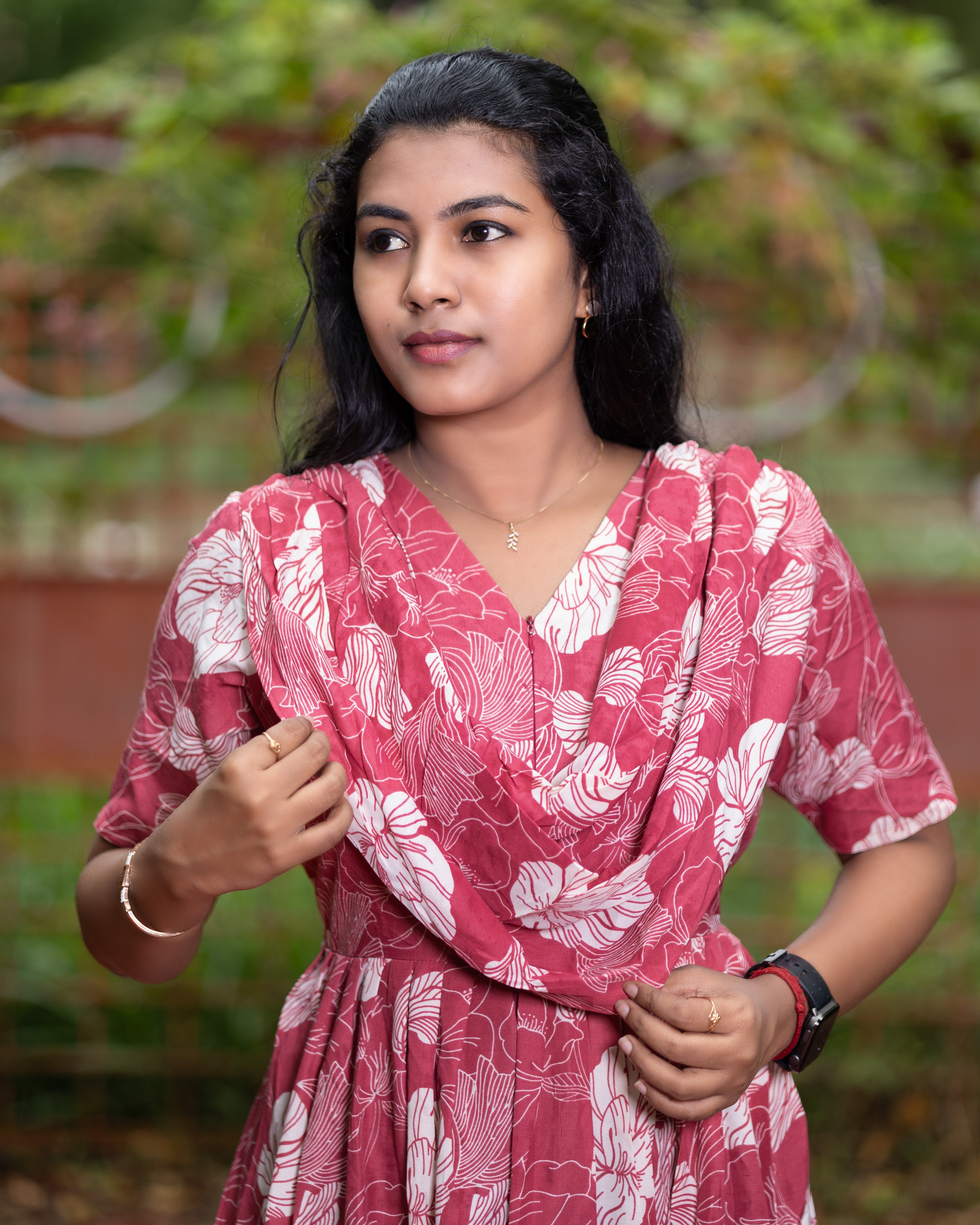 Feeding Maxi Style Nighty with Dupatta attached - Red