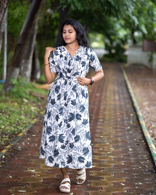 Feeding Maxi Style Nighty with Dupatta attached - Charcoal Grey